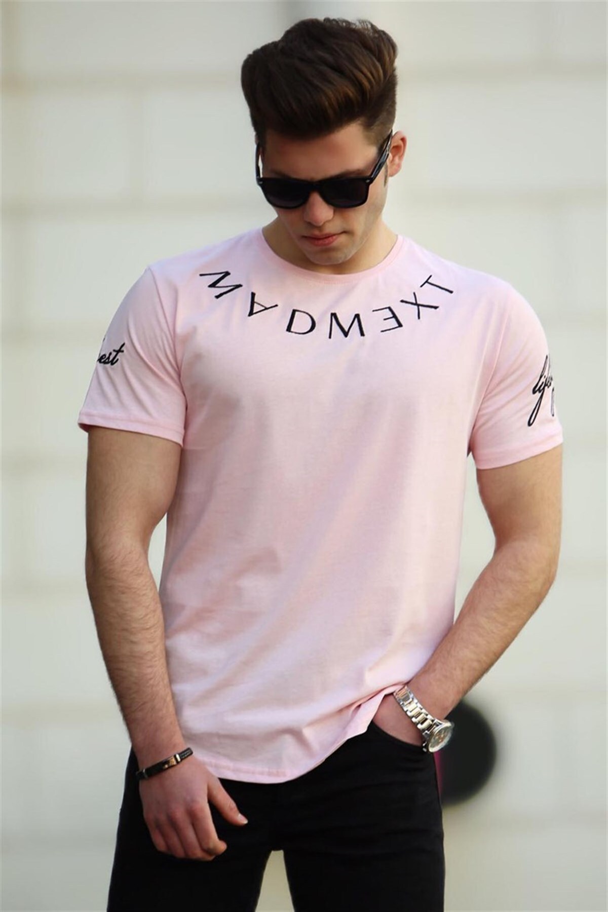 Levně Madmext Men's Powder Embroidered T-Shirt 4512