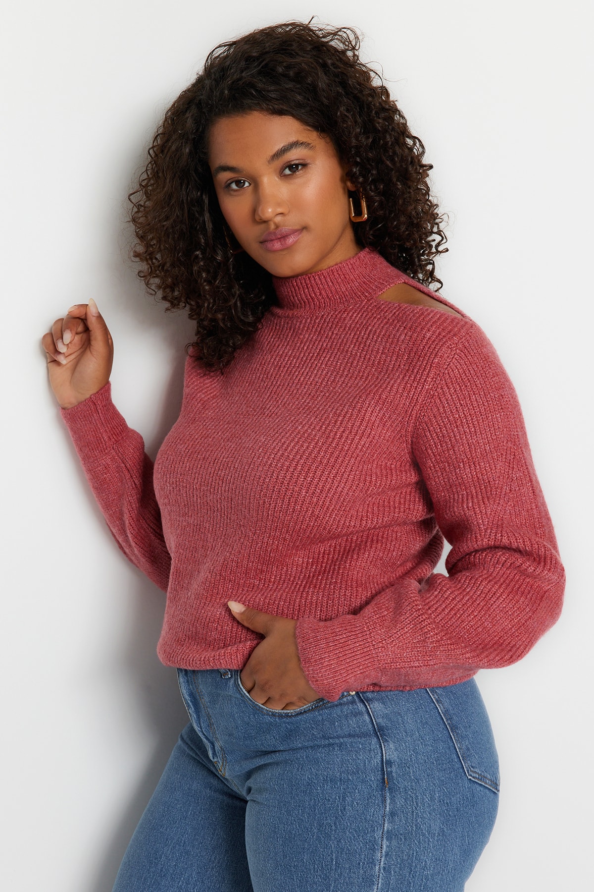 Trendyol Curve Plus Size Sweater - Pink - Relaxed fit