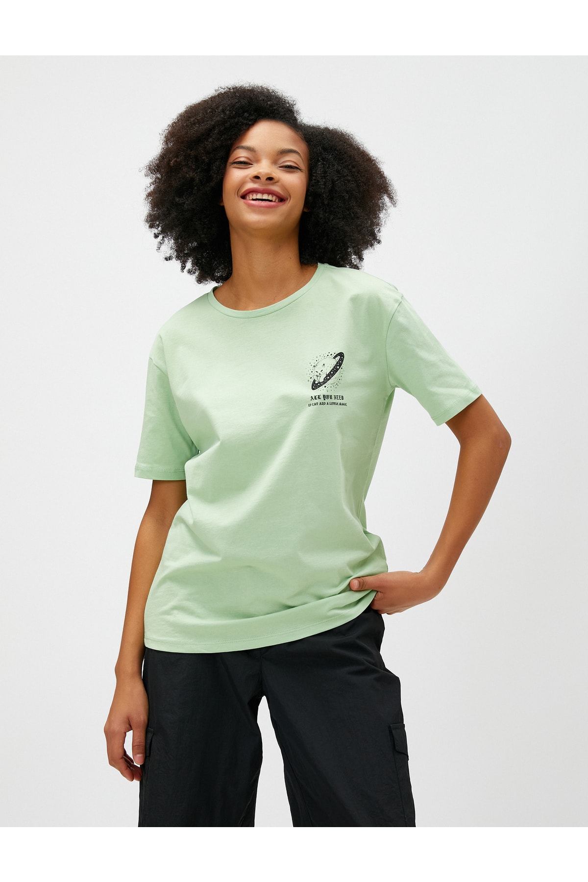 Koton Slogan Printed T-Shirt Short Sleeve Crew Neck Cotton