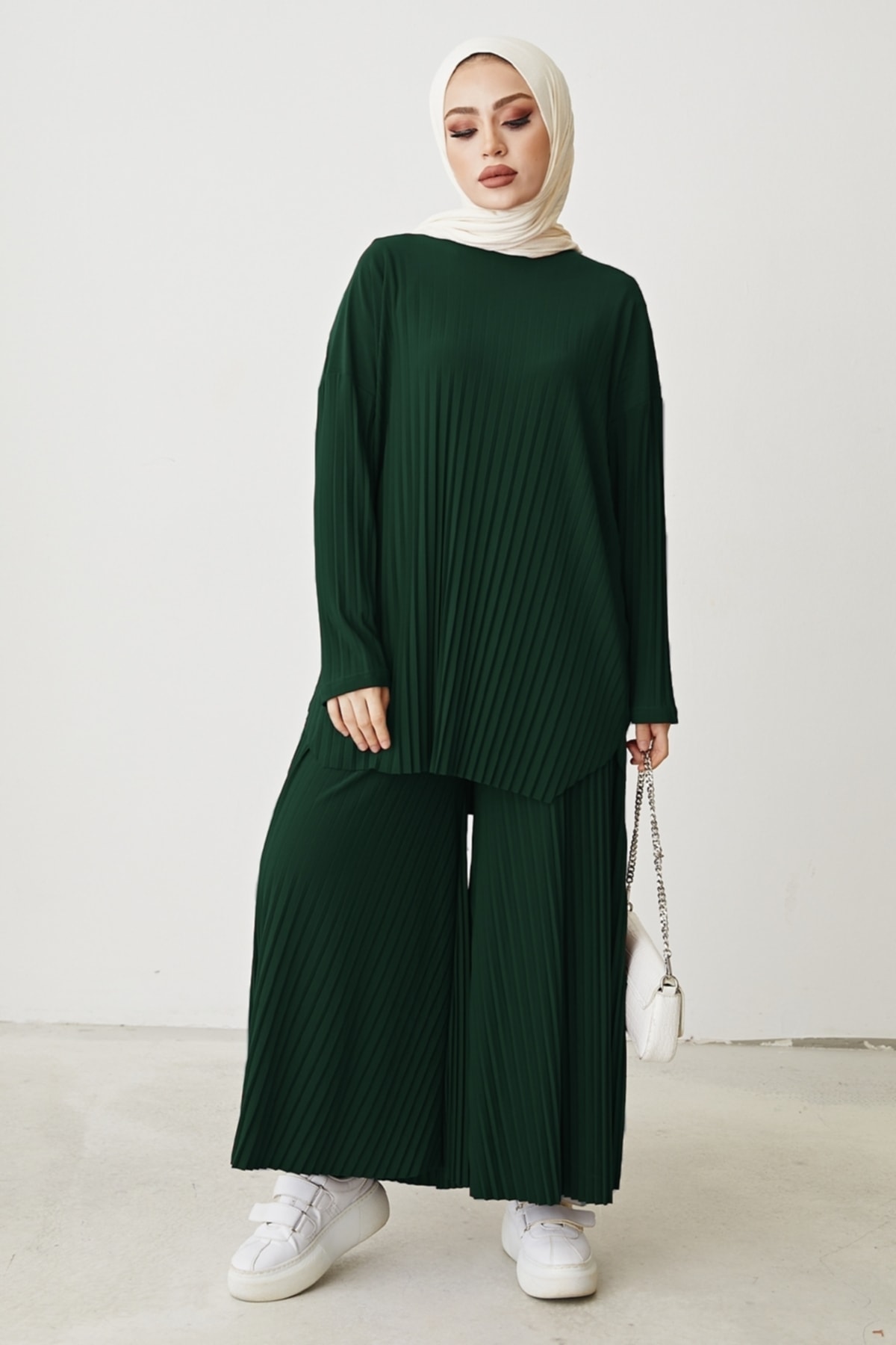 InStyle Mila Pleated Trousers Tunic Double Suit - Emerald