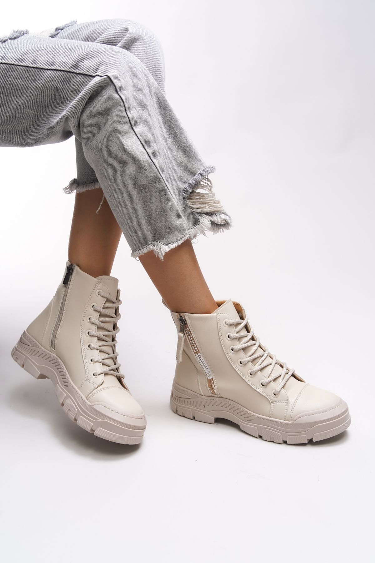 Riccon Rosarithe Women's Zipper Boots 0012704 Beige Skin