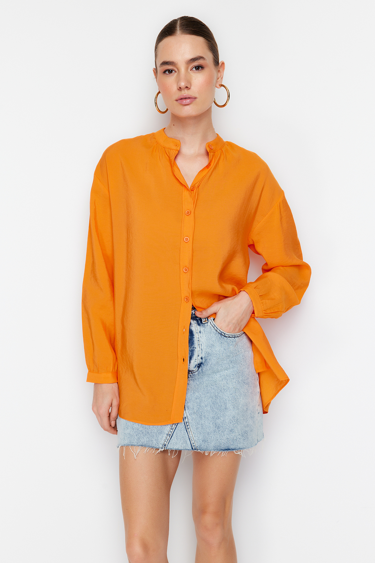 Levně Trendyol Orange Judge Collar Woven Shirt