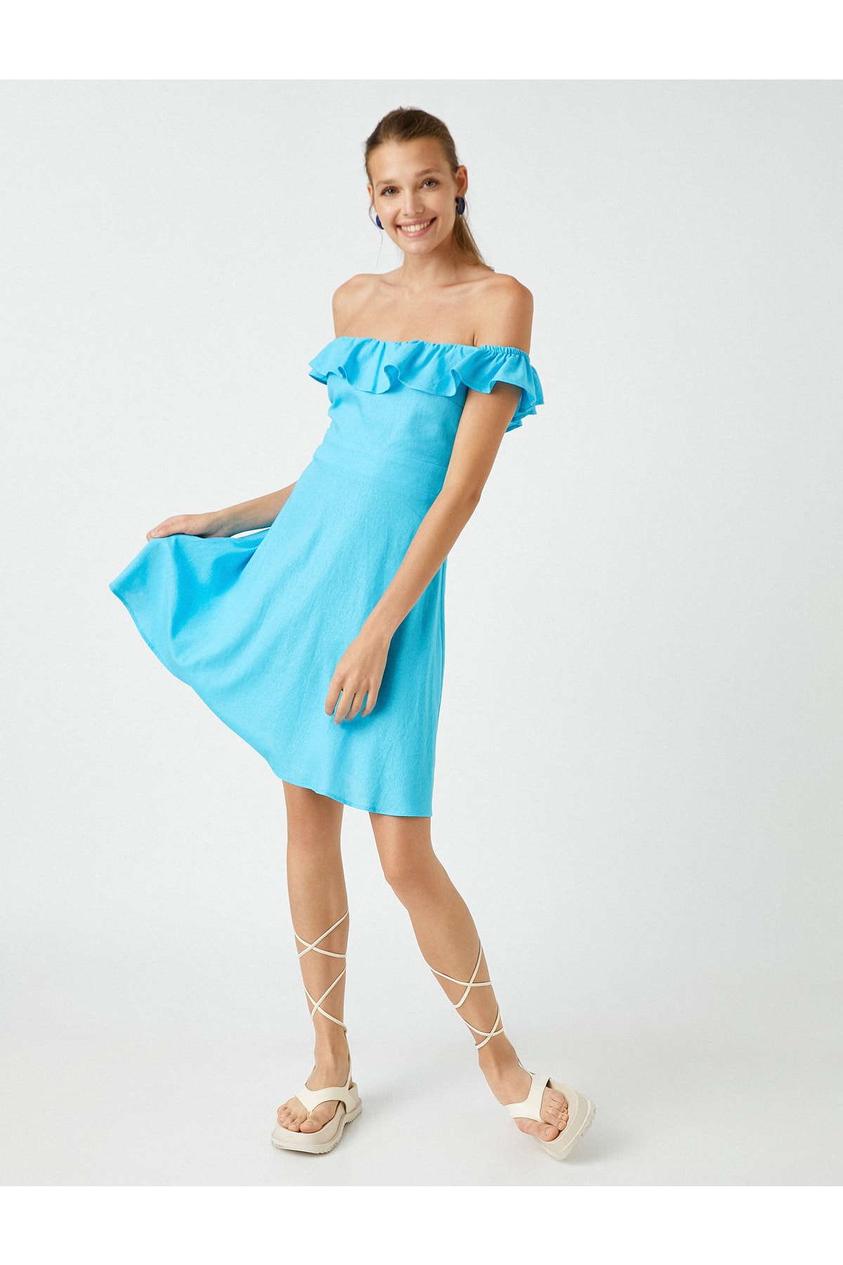 Levně Koton Mini Dress with Sash Detail Linen Blend