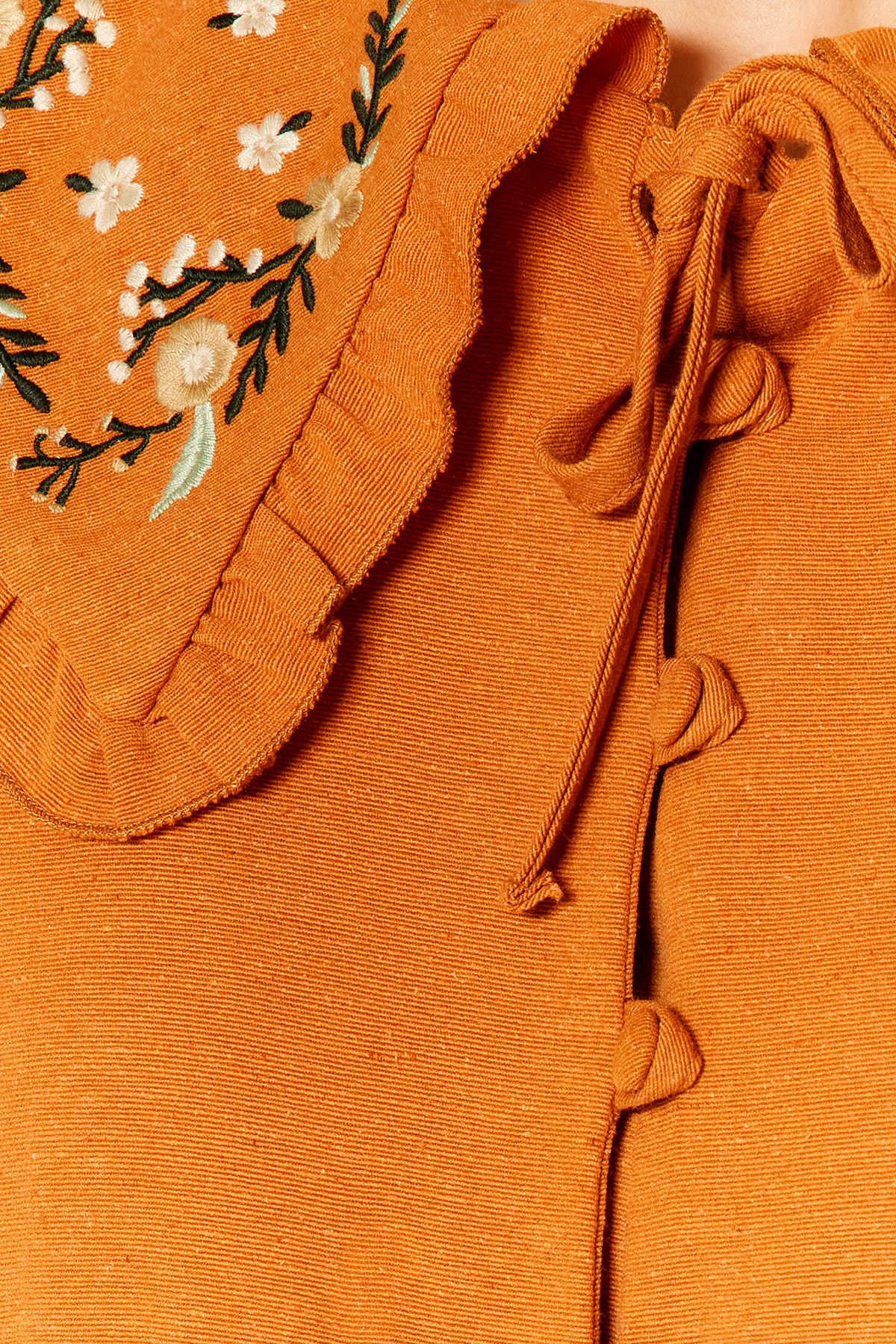 Trendyol Cinnamon Embroidery Detailed Linen Look Woven Dress