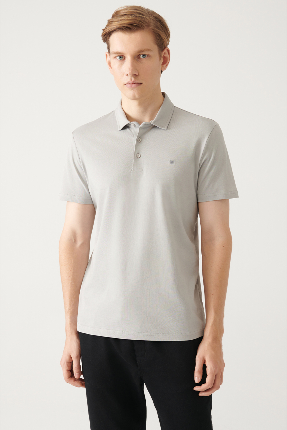 Levně Avva Men's Gray 100% Cotton Regular Fit 3 Button Roll-Up Polo T-shirt