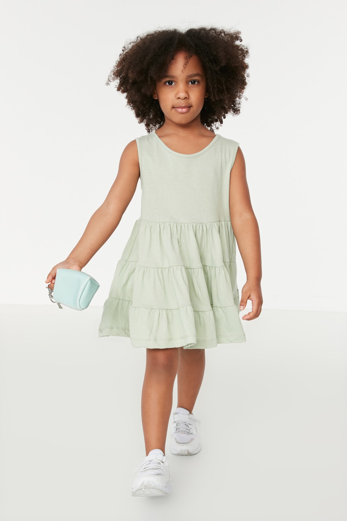 Trendyol Mint Ruffle Girls Knitted Dress