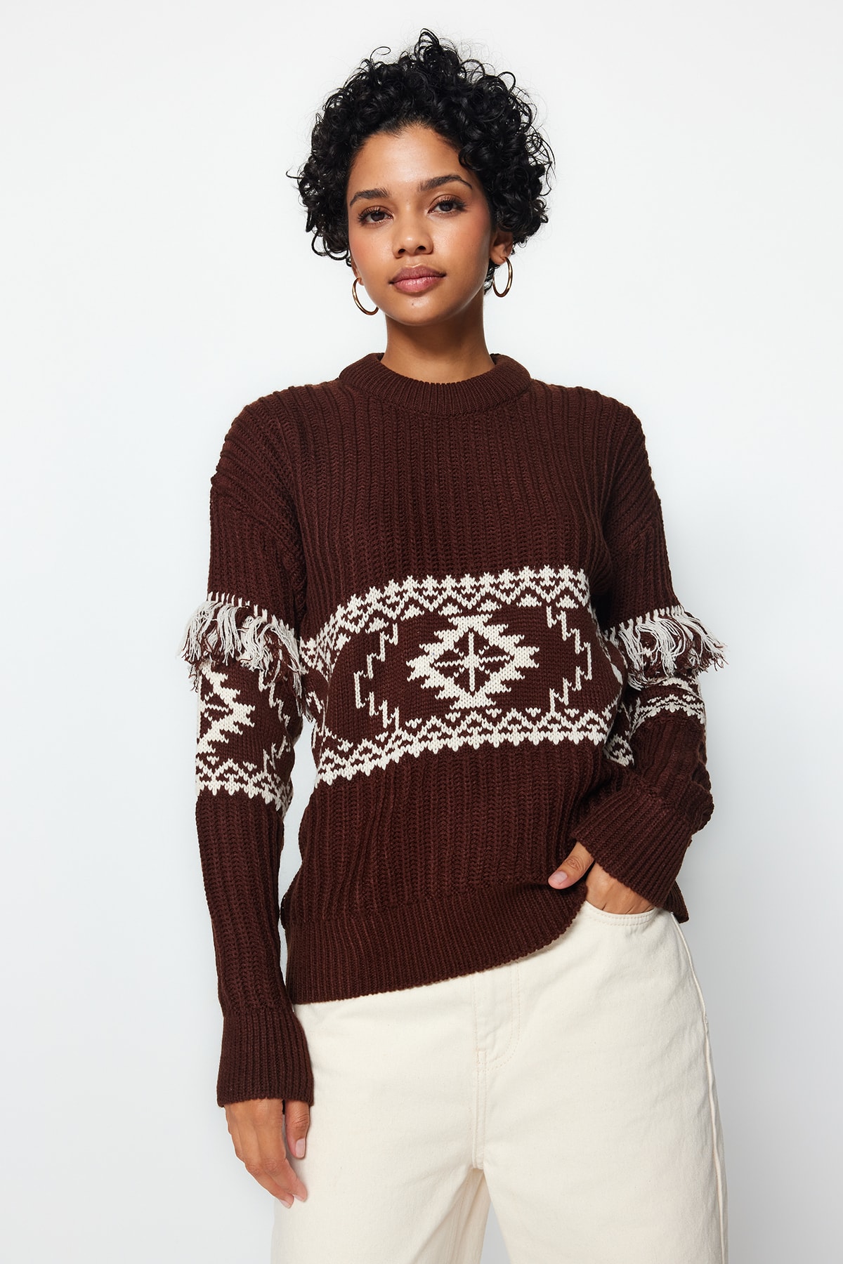 Trendyol Brown Crew Neck Knitwear Sweater