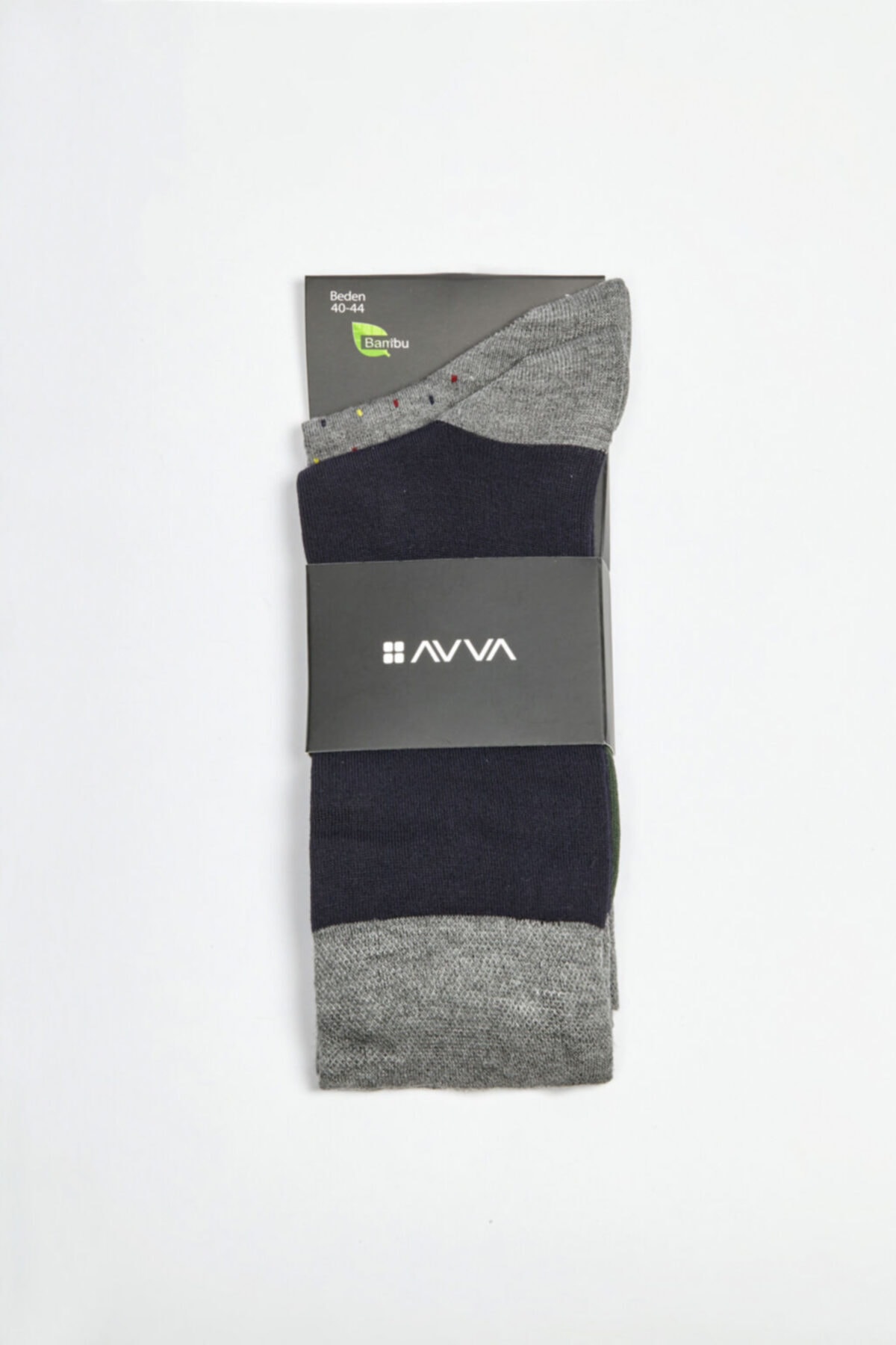 Avva Men's Navy Blue Patterned Crewneck Socks