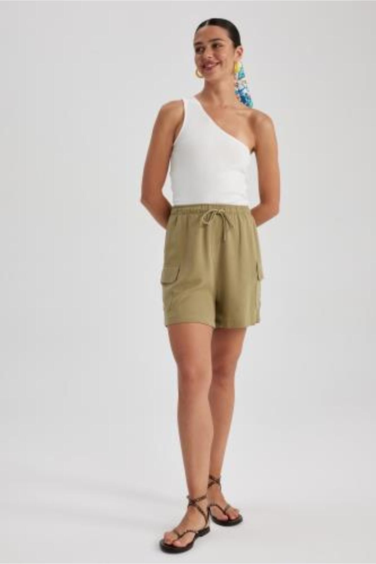 DEFACTO High Waist Short Leg Linen Blended Shorts