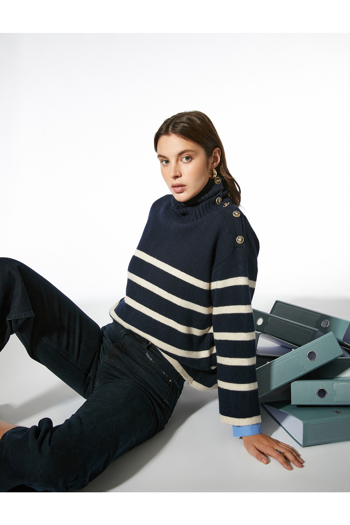 Koton Ayşegül Afacan X - Button Detailed Turtleneck Sweater