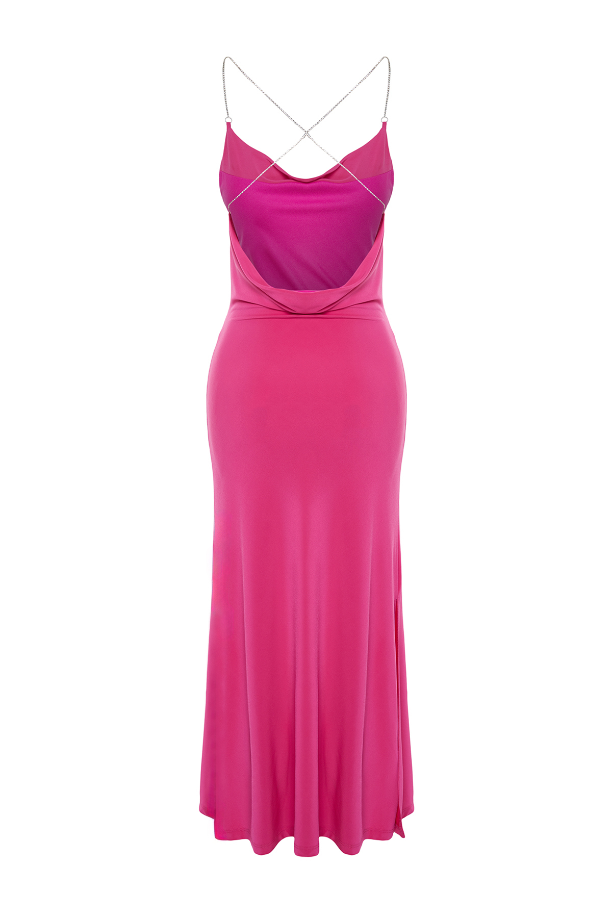Trendyol Fuchsia Stone Accessory Detailed Knitted Elegant Evening Dress