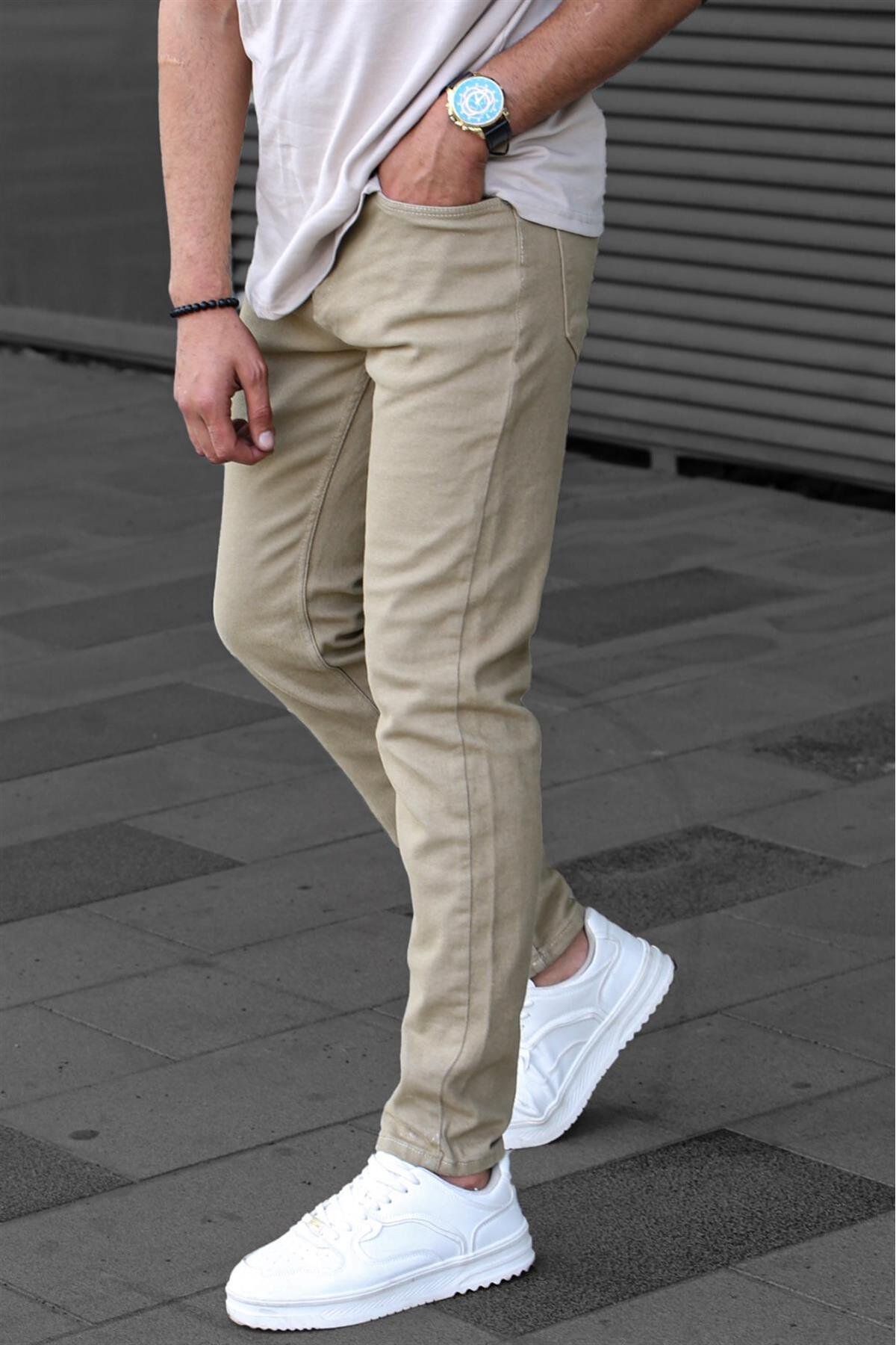 Levně Madmext Men's Stone Color Canvas Slim Fit Trousers
