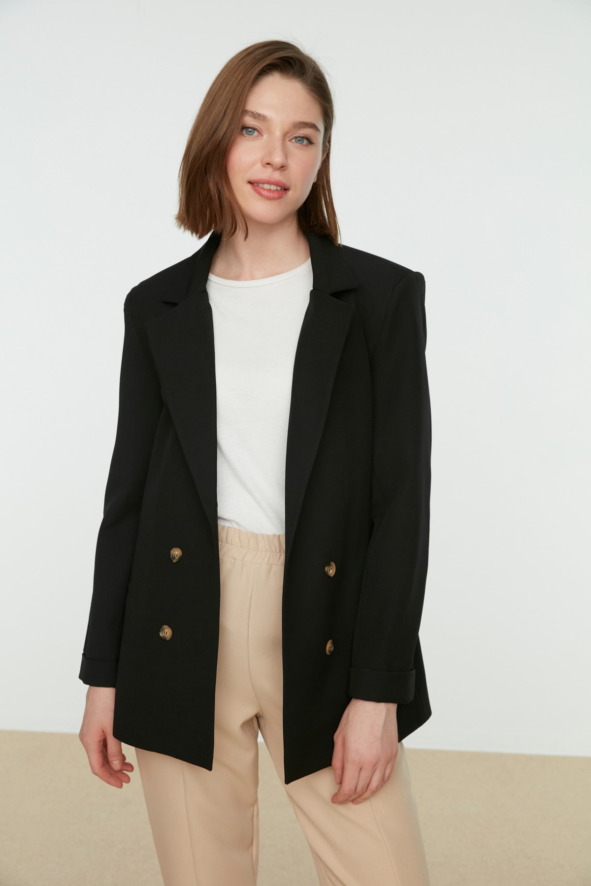 Trendyol Black Double Button Lined Blazer Woven Jacket