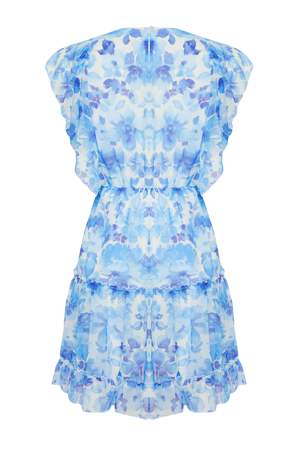 Trendyol Blue Floral Waist Opening Ruffle Mini Woven Dress