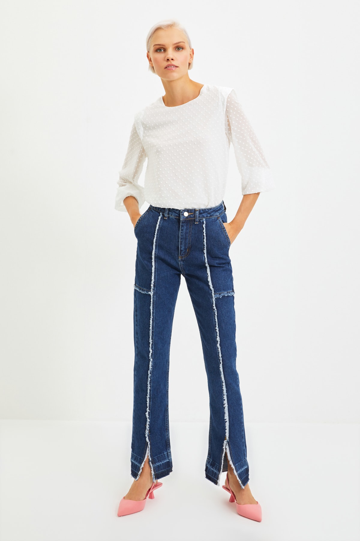 Trendyol Blue Tassel Detailed High Waist Bootcut Jeans