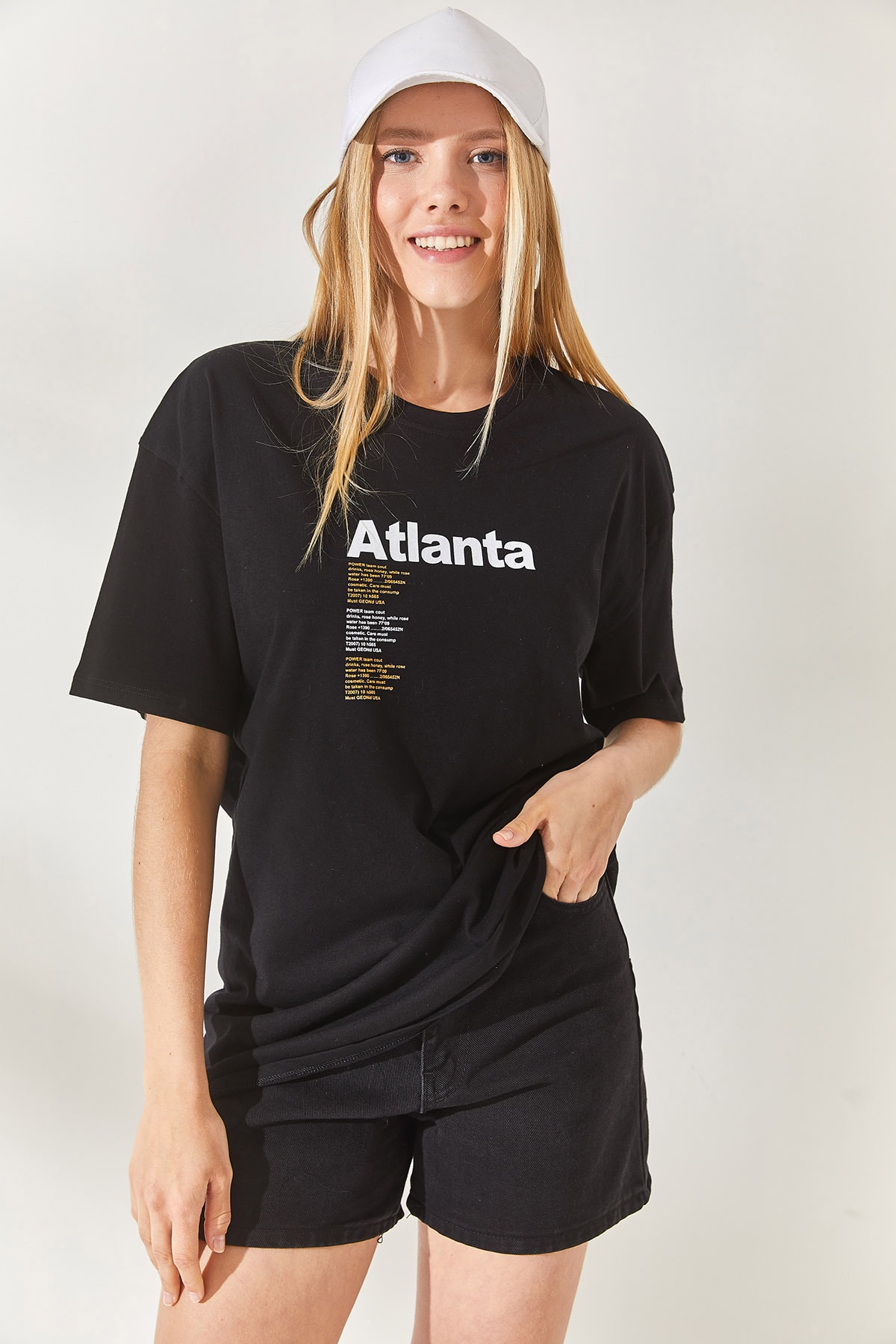Levně Olalook Black Atlanta Front Back Printed T-Shirt