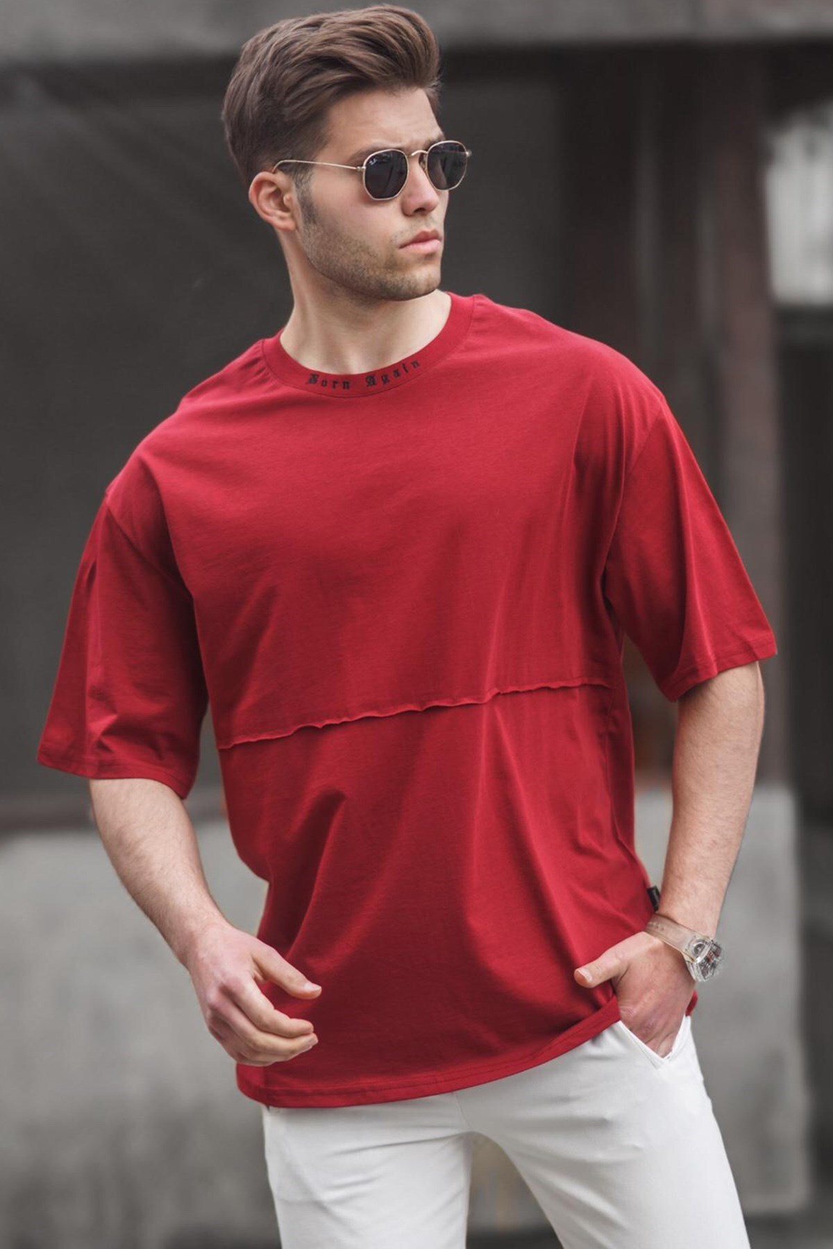Levně Madmext Maroon Men's Oversize Printed T-Shirt 5250