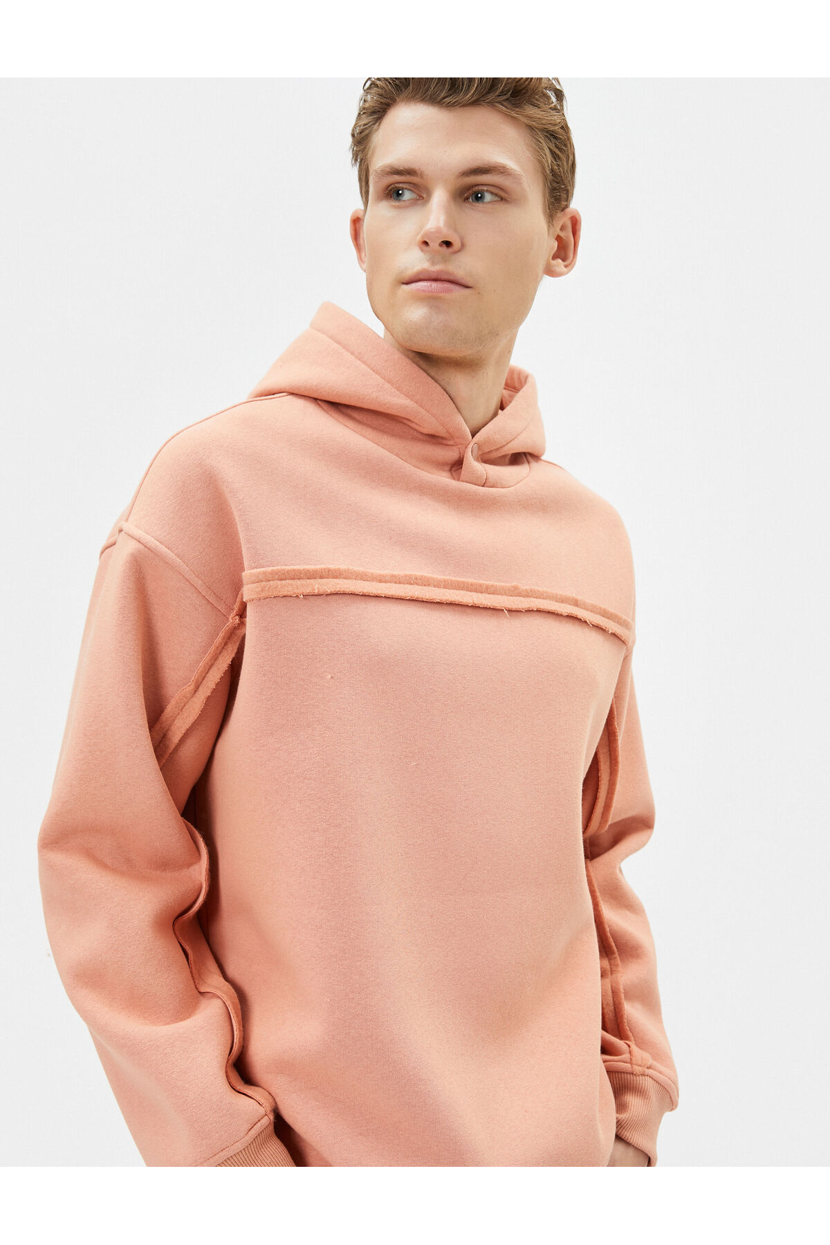 Levně Koton Oversize Hooded Sweatshirt with Stitching Detail Long Sleeve