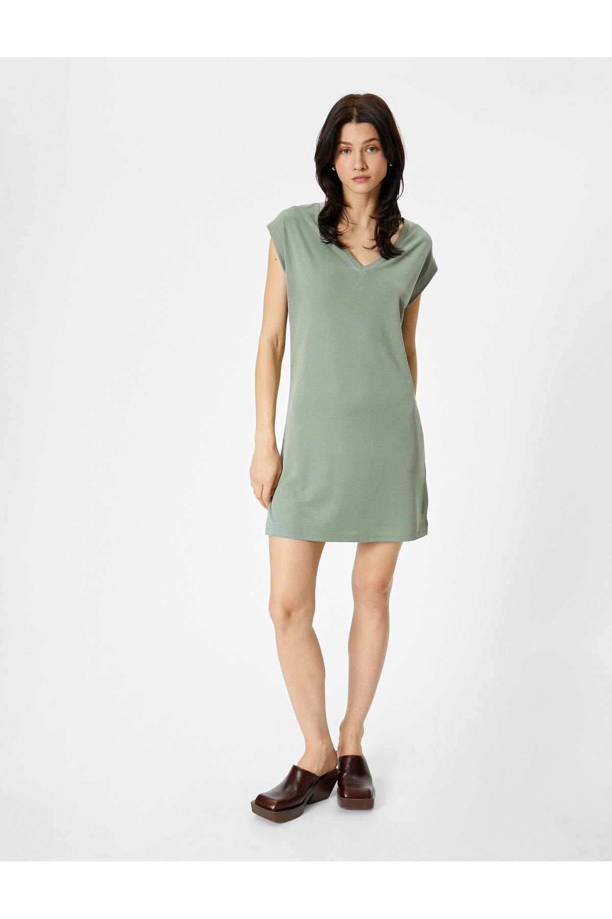 Levně Koton V-Neck Short Sleeve Mini Dress