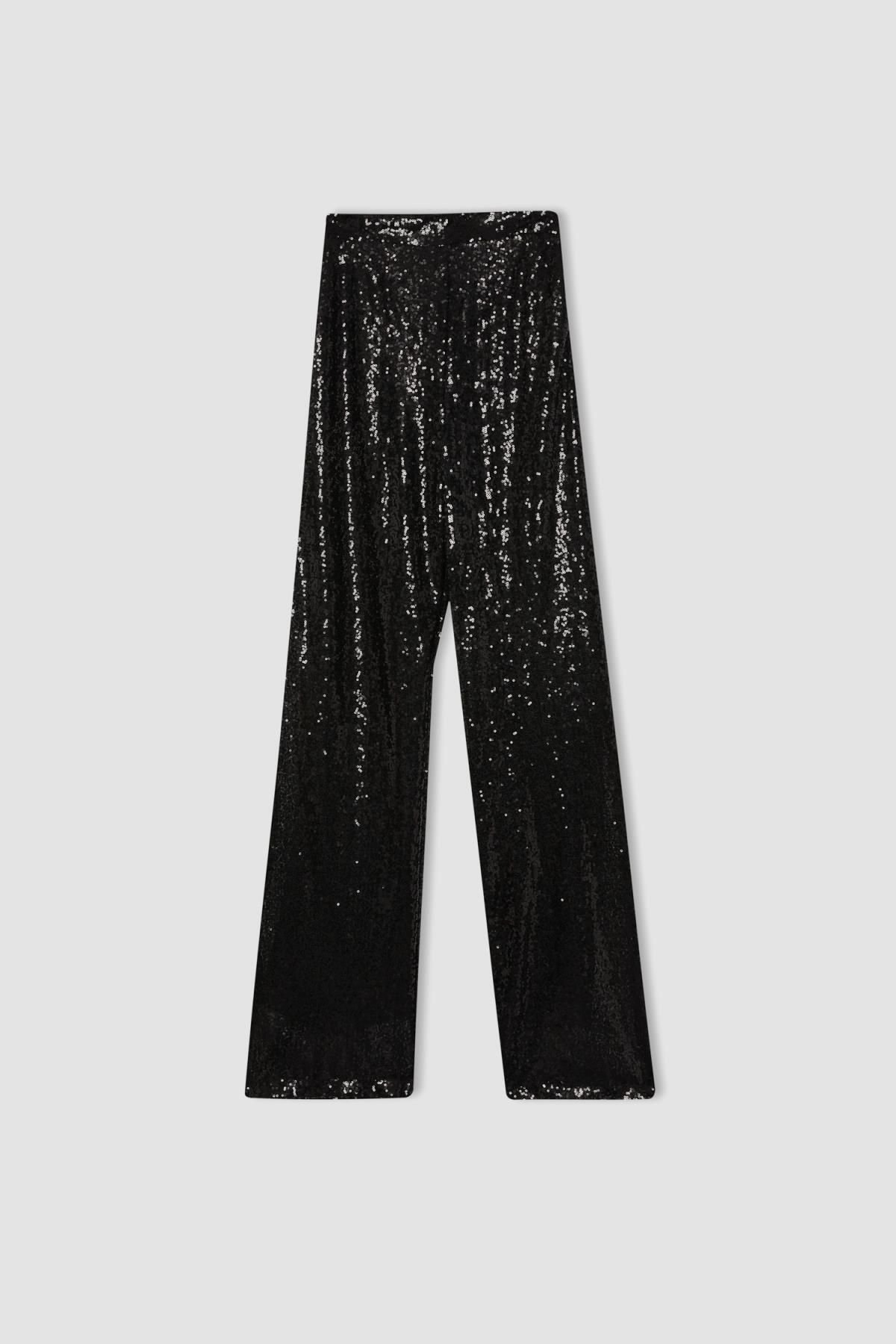 DEFACTO Wide Leg Sequined Fabric Trousers