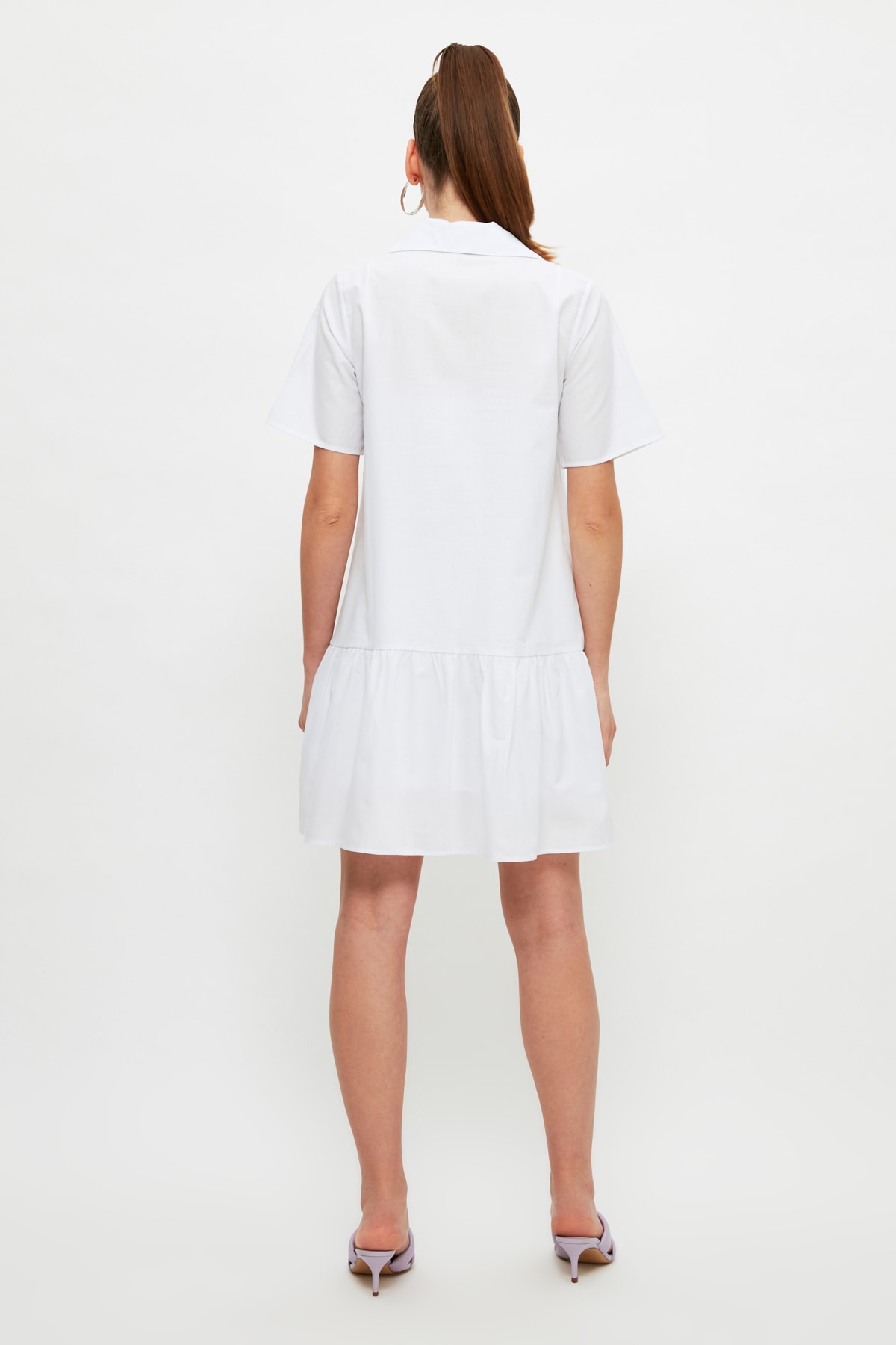 Trendyol White Shirt Guler brodate Rochie