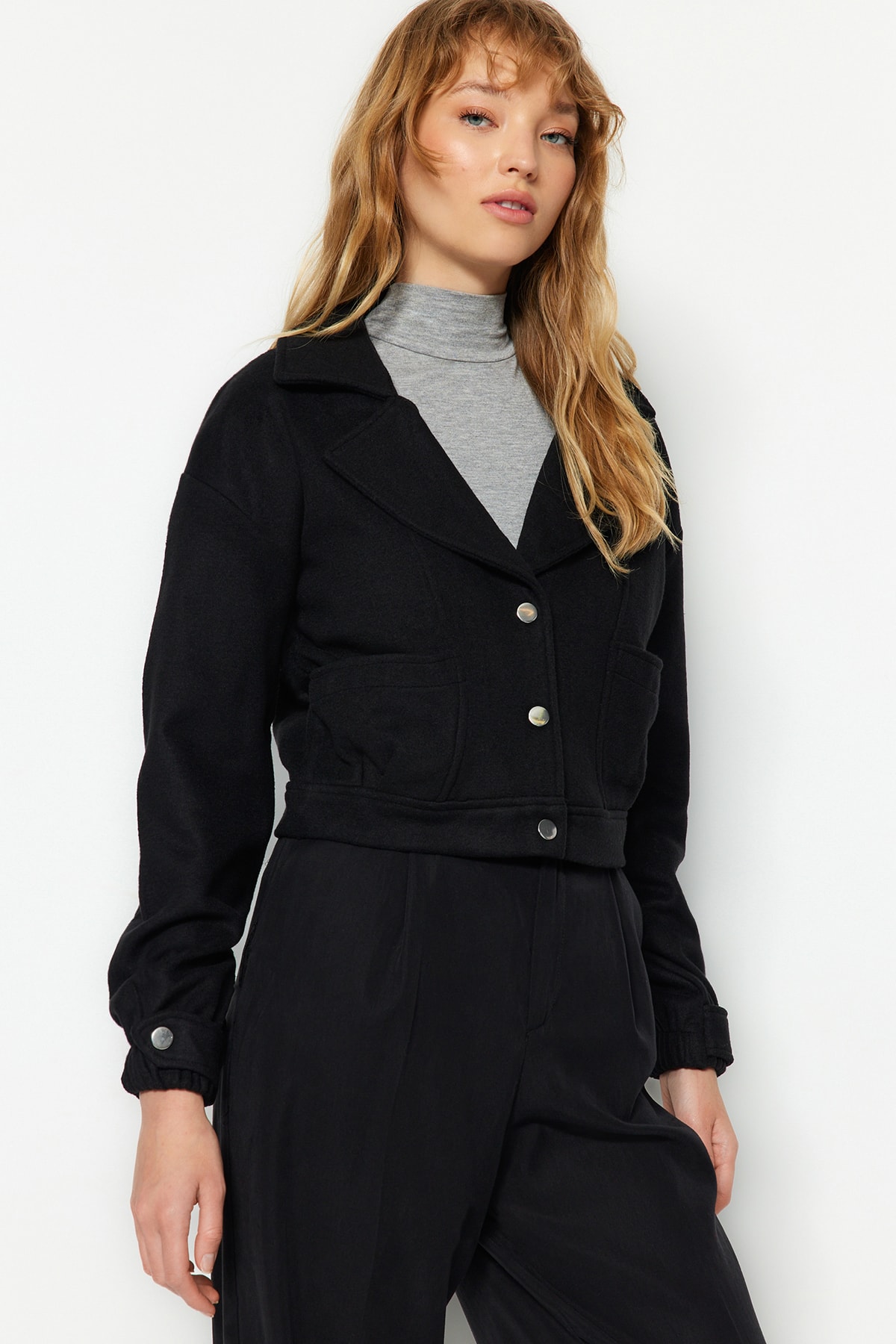 Levně Trendyol Black Oversized Stamped Jacket Coat