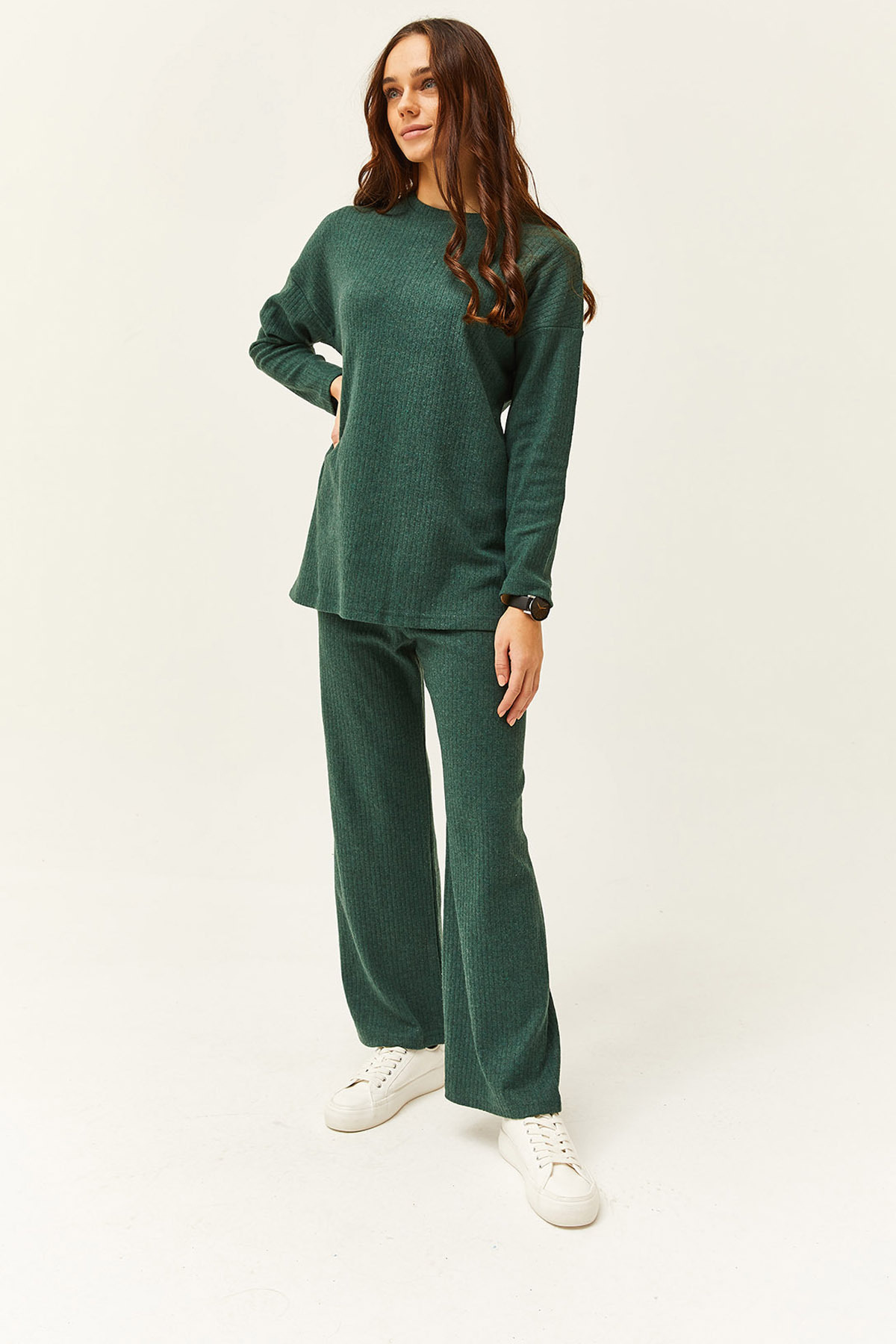 Olalook Women's Emerald Green Bottom Top and Ribbed Thick Suit