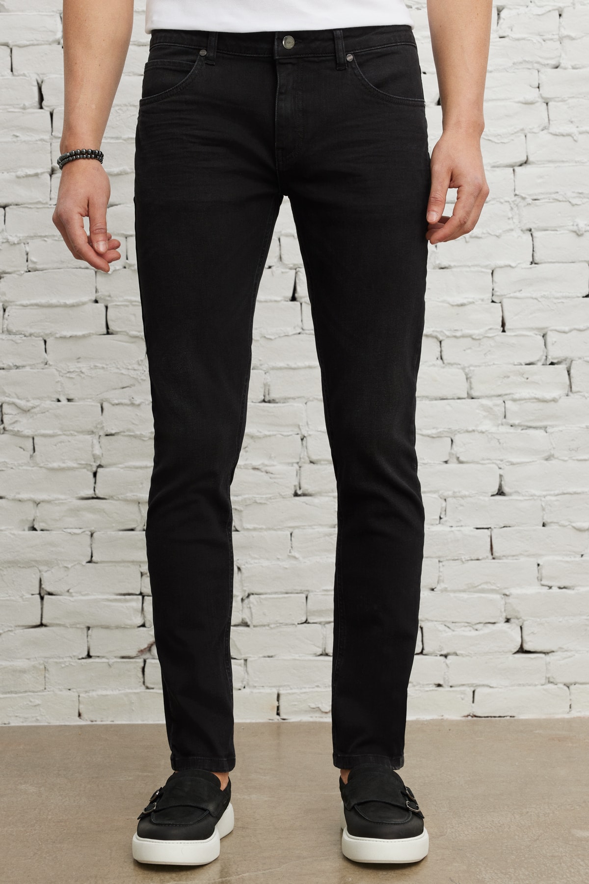 Levně AC&Co / Altınyıldız Classics Men's Anthracite Extra Slim Fit Slim Fit Riss Cotton Flexible Denim Jeans.