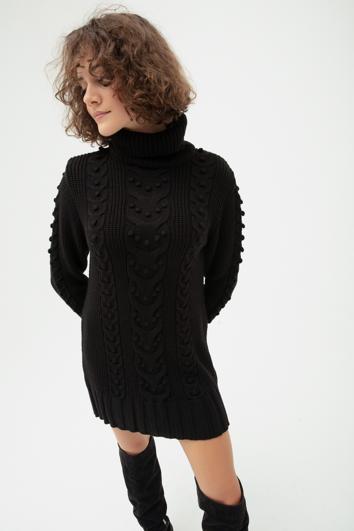 Lafaba női fekete garbó mintás kötöttáru pulóver