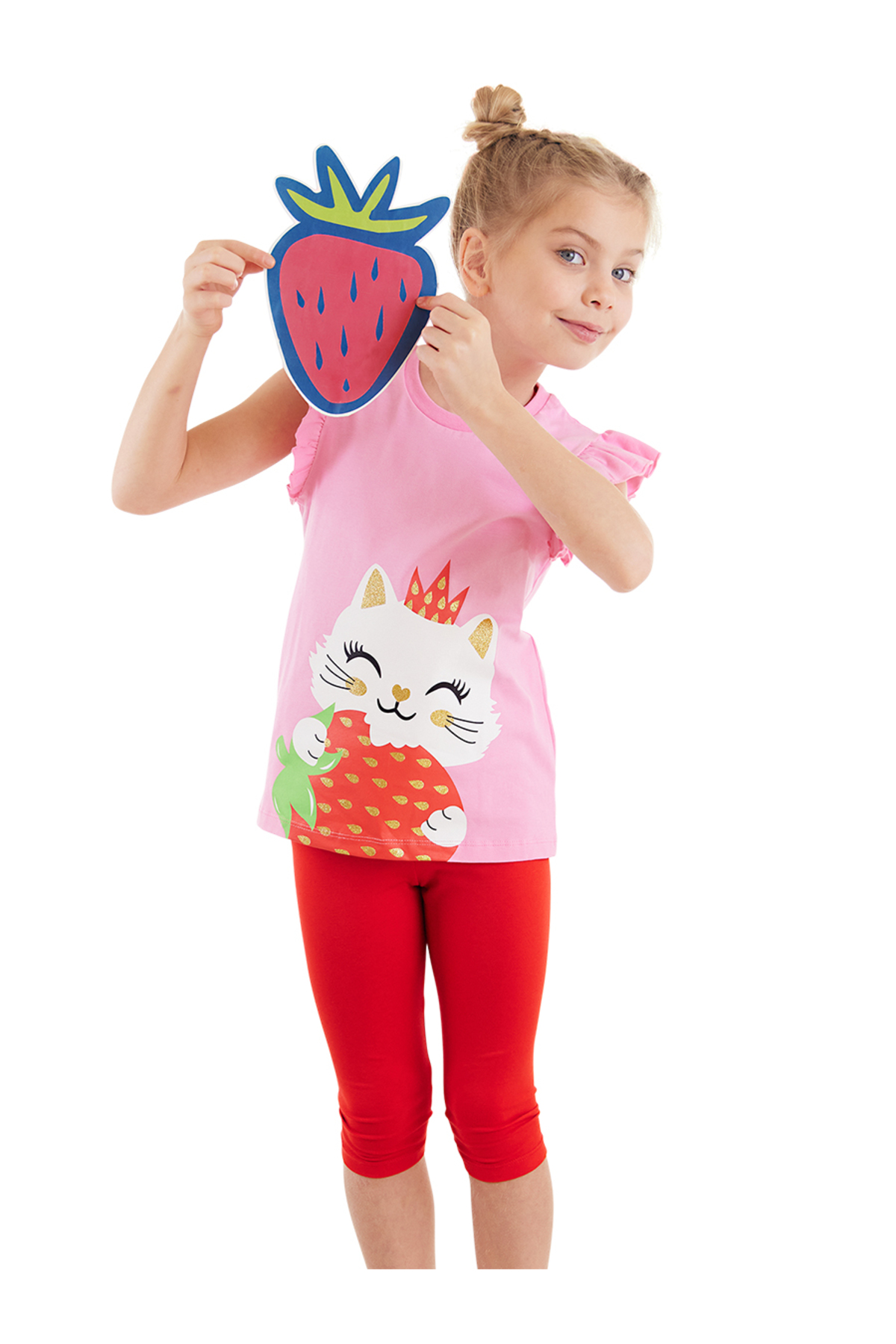 Levně Denokids Strawberry Girls Kids T-shirt Leggings Suit