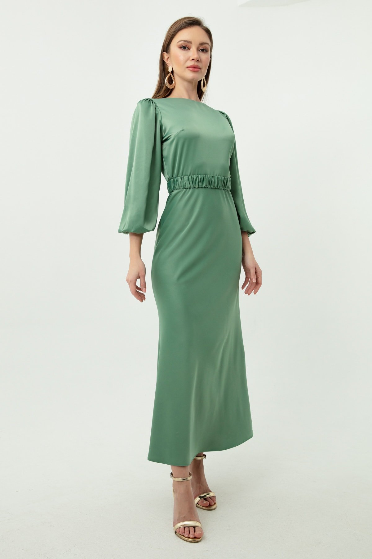 Lafaba Women's Mint Green Engagement Dress With Long Balloon Sleeves