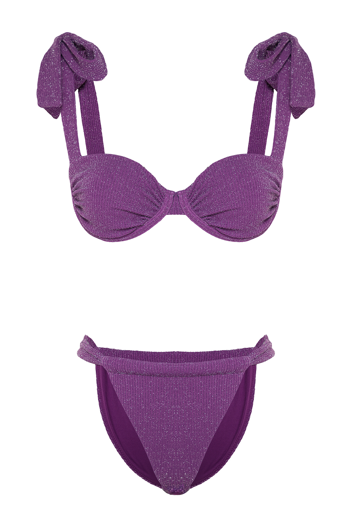 Trendyol Purple Balconet Tie-Up Silvery Regular Bikini Set