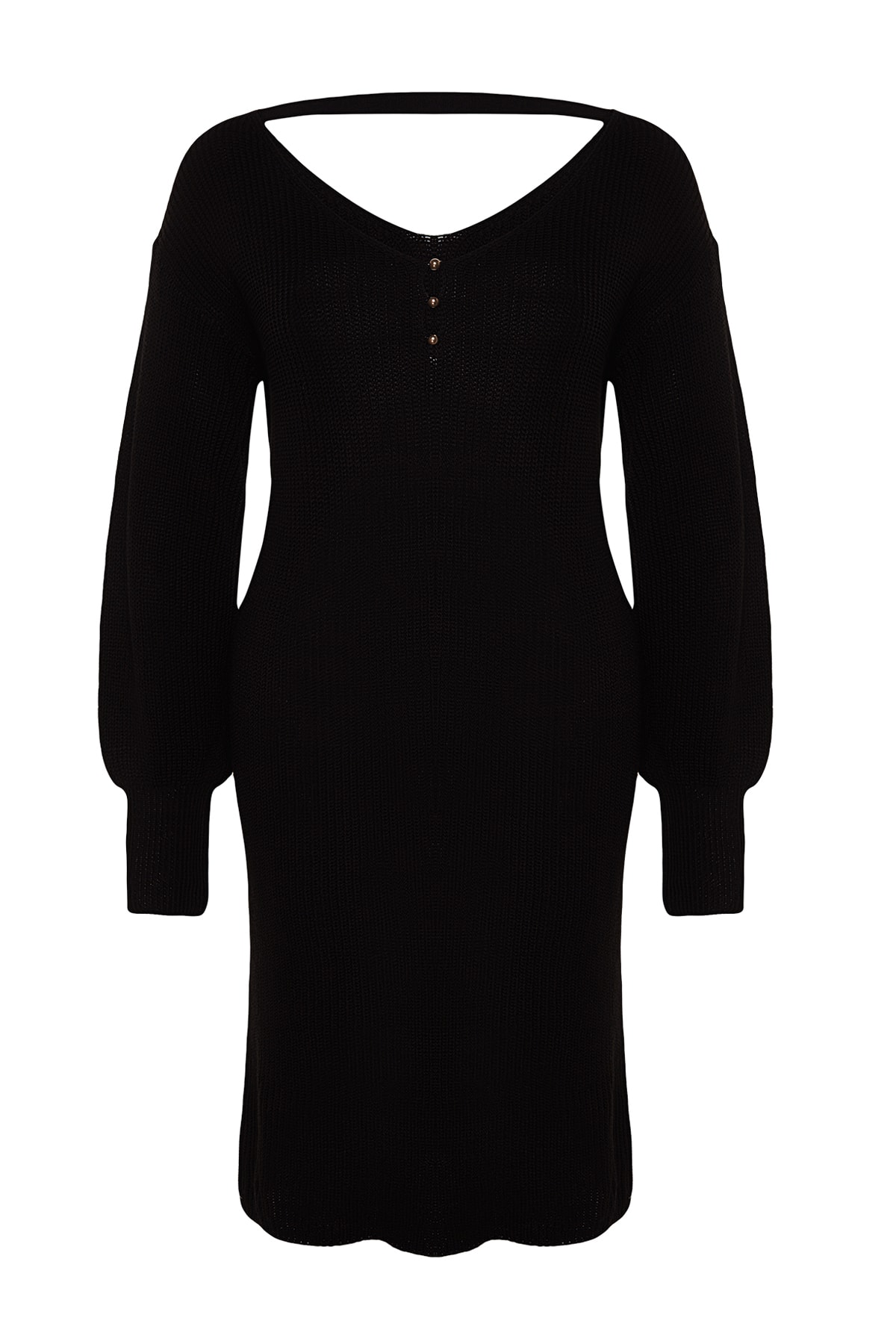 Trendyol Curve Black Knitwear Dress With Button Detailed In The Front