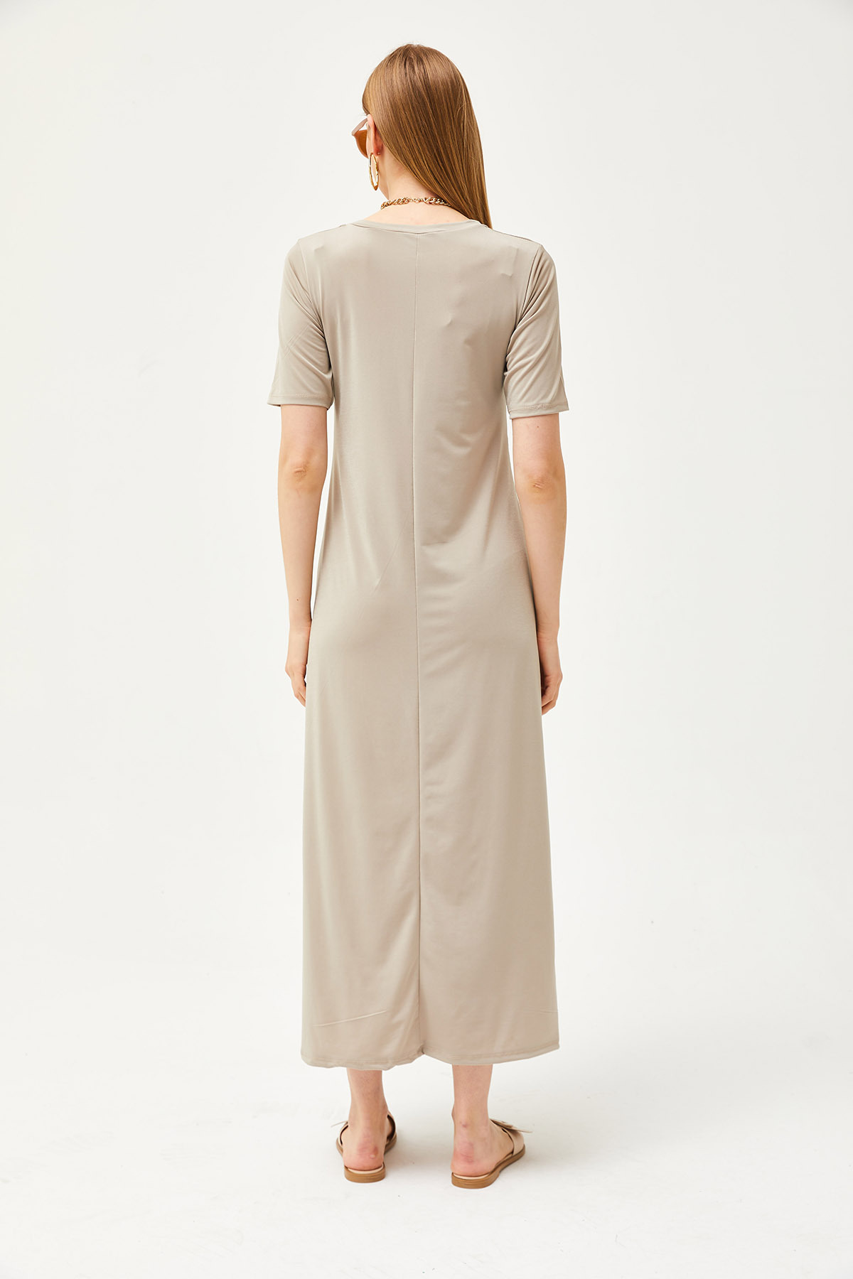 Olalook Women Stone V Neck Loose Maxi Dress