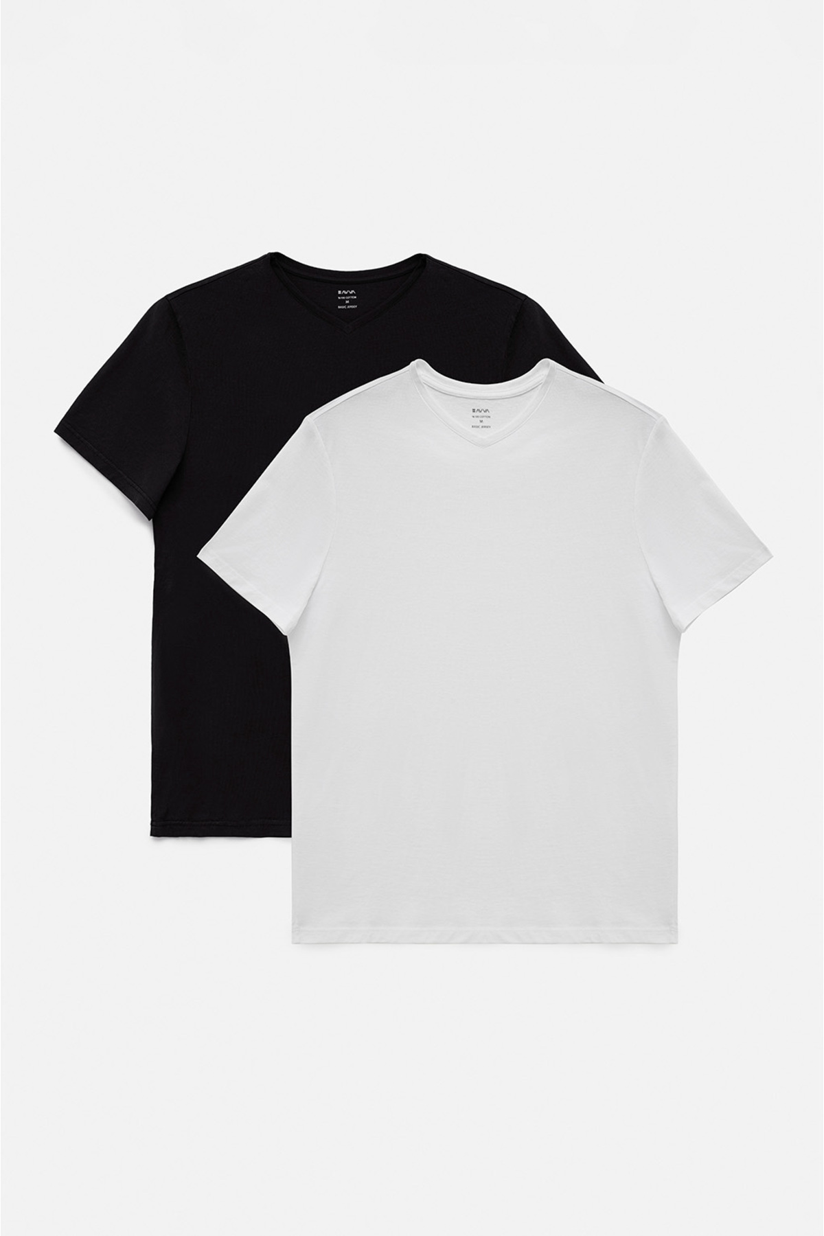 Avva Men's Black-white 2-Piece V-Neck Plain 100% Cotton Standard Fit Regular Cut T-shirt