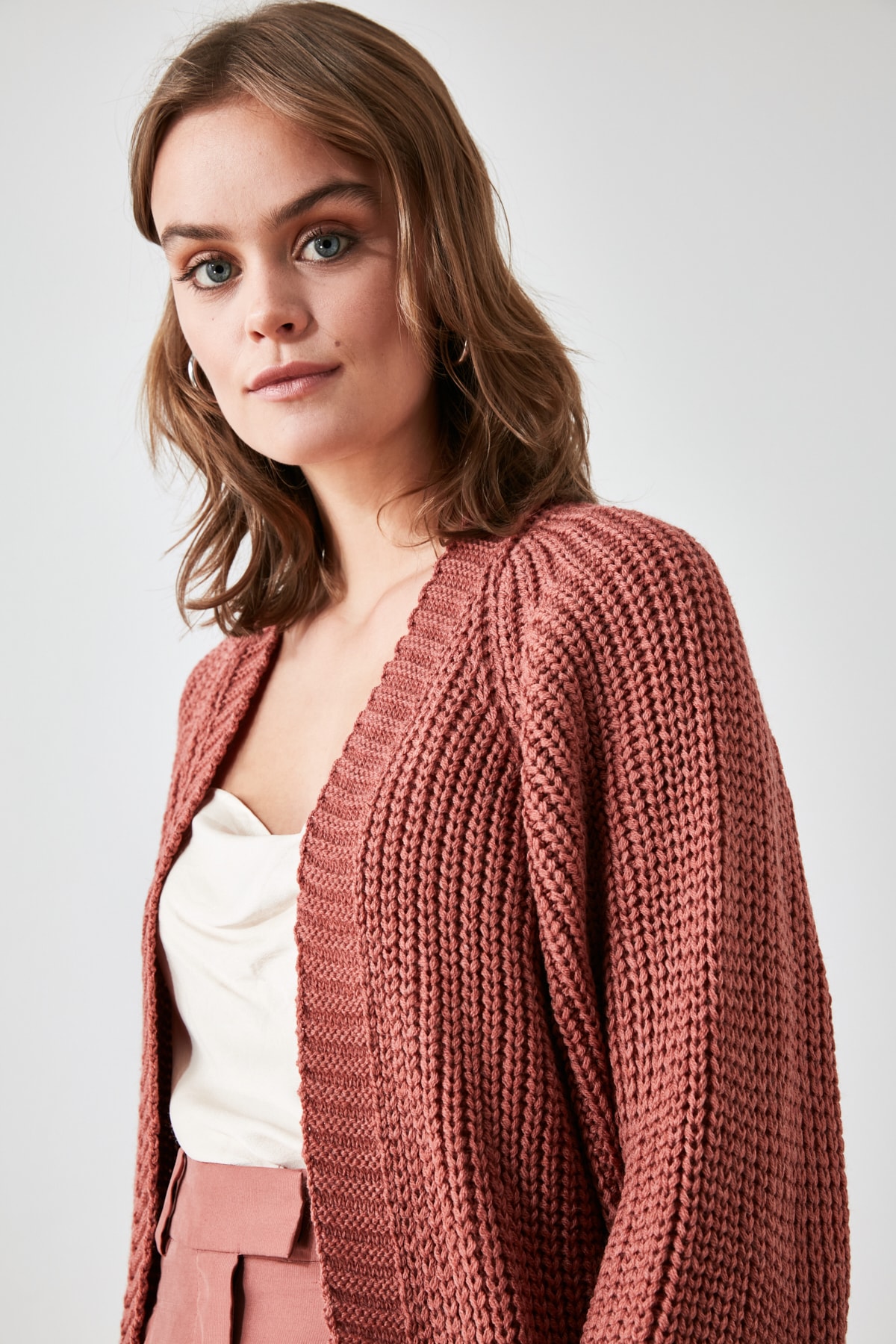 Trendyol Dried Rose Knit Detailed Knitwear Cardigan