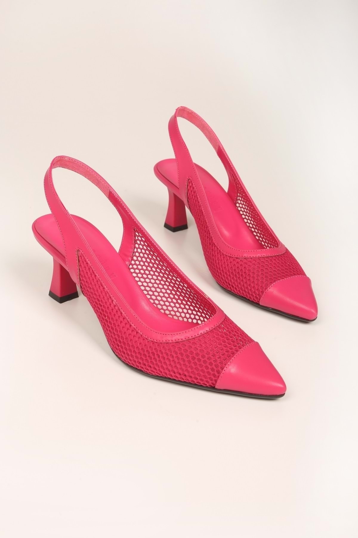 Levně Shoeberry Women's Rella Fuchsia Mesh Heeled Shoes Stiletto