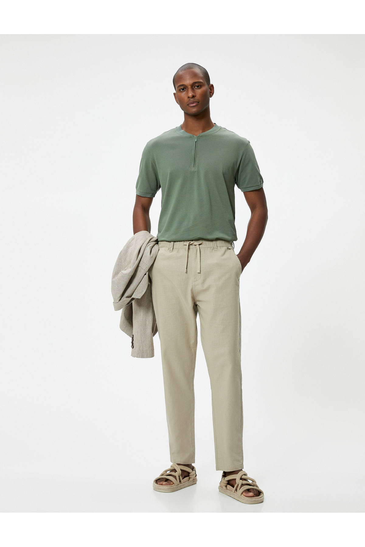 Koton Classic Collar T-Shirt Half Zipper Slim Fit Short Sleeve