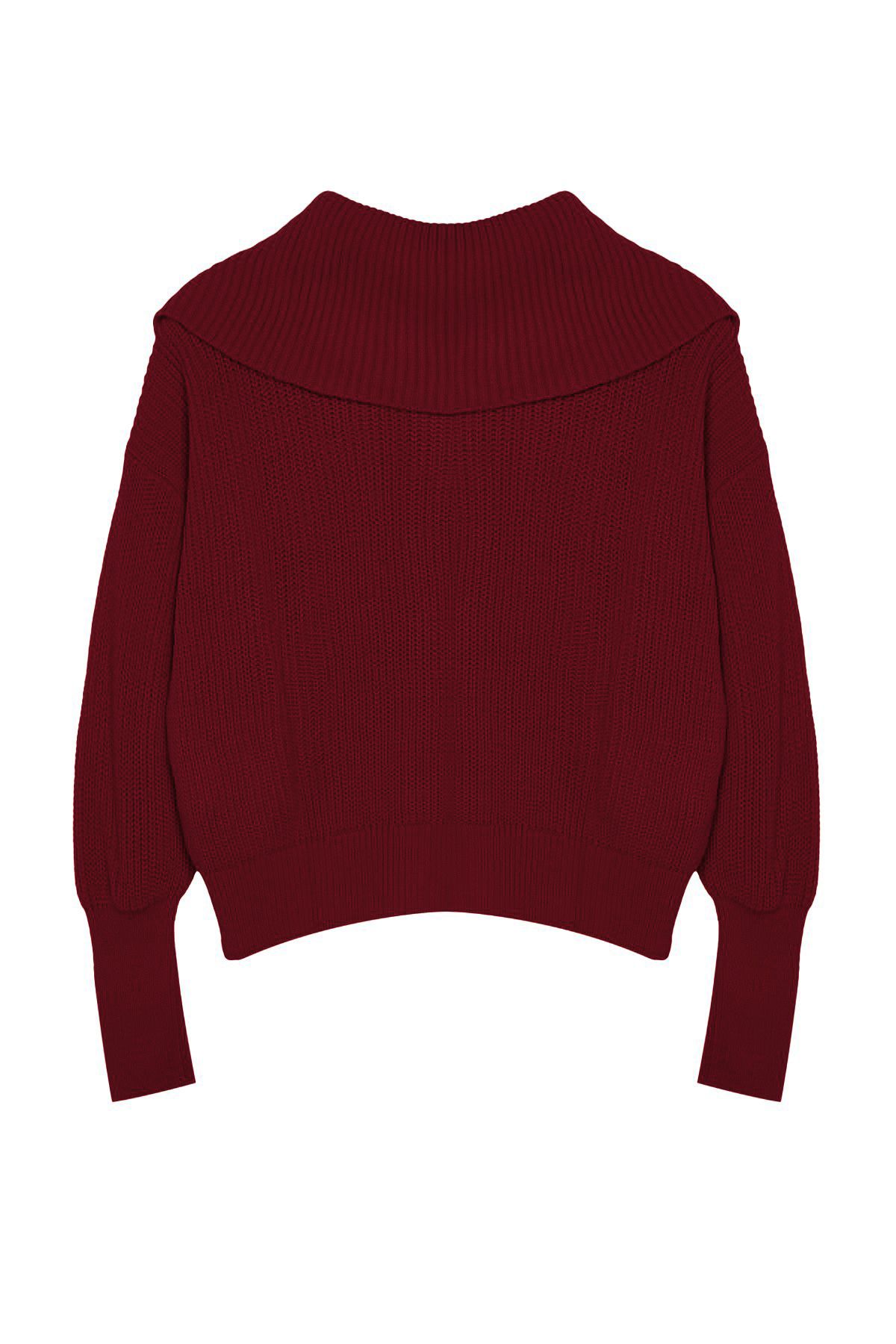 Trendyol Claret Red Wide Pattern Turndown Collar Zippered Knitwear Cardigan