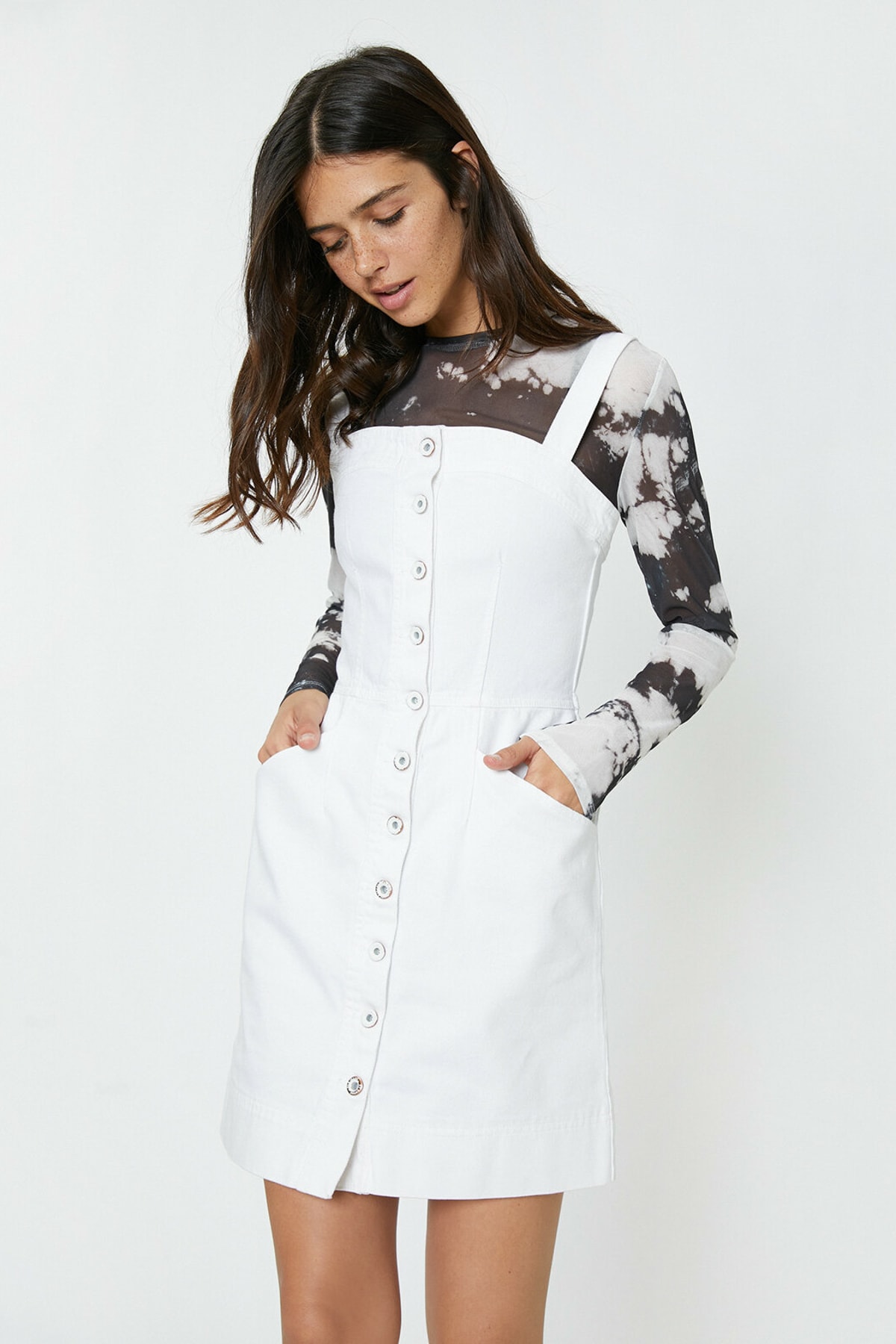 Levně Koton Dámské bílé knoflíkové detailní šaty