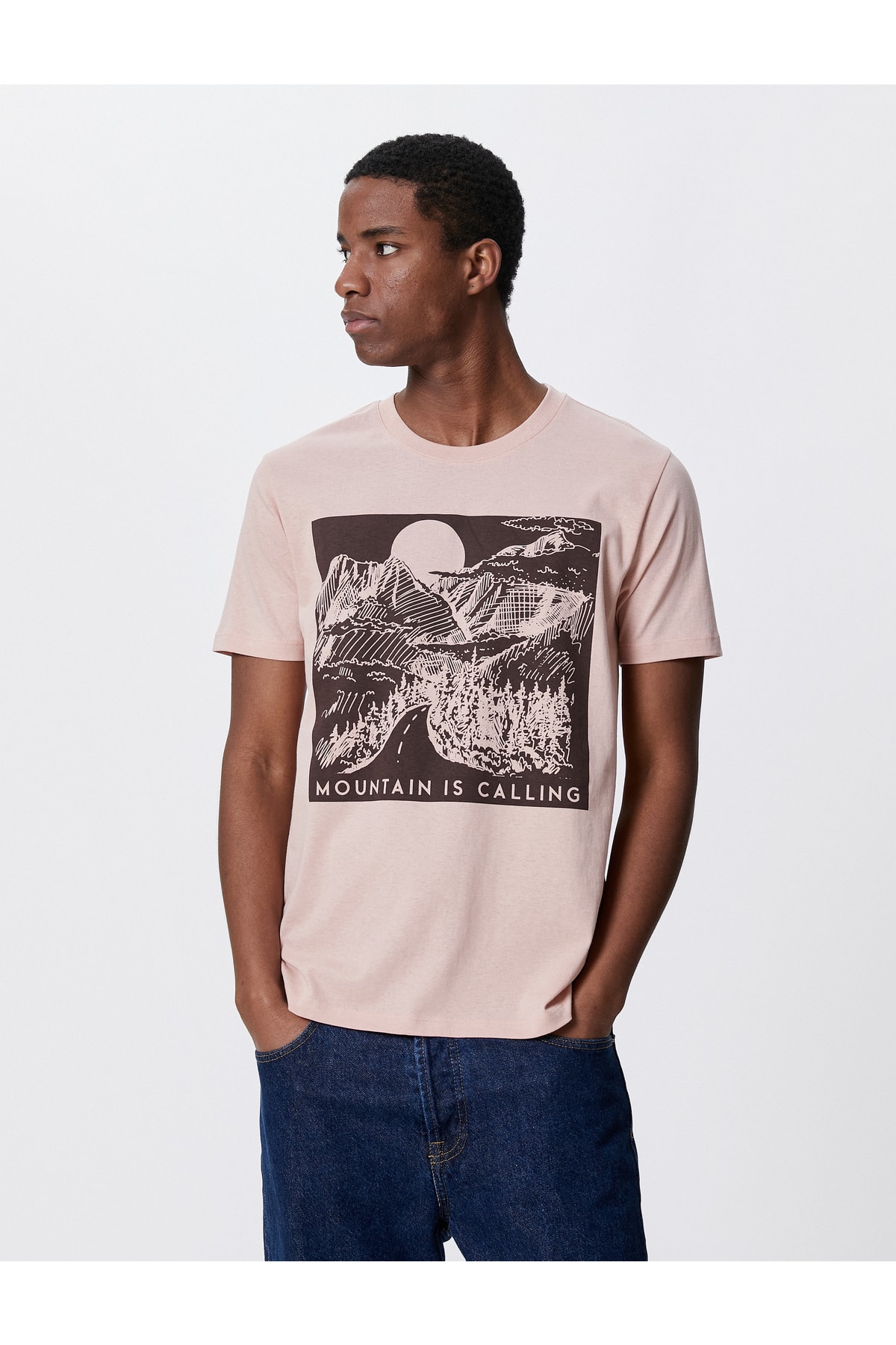 Koton Motto Printed T-Shirt Landscape Detail Slim Fit Crew Neck Cotton