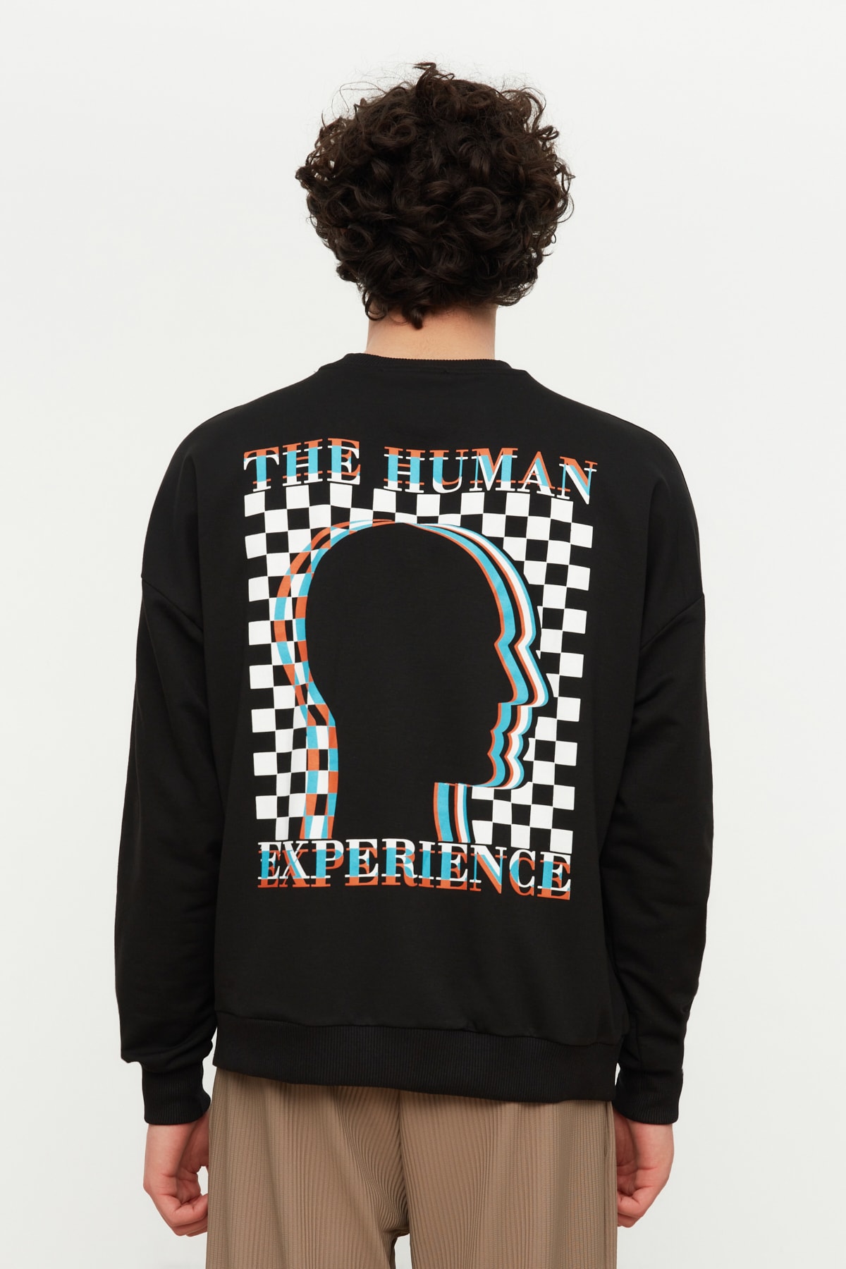 Trendyol Men's Black Oversize/Wide Fit Crew Neck Long Sleeve Printed Sweatshirt