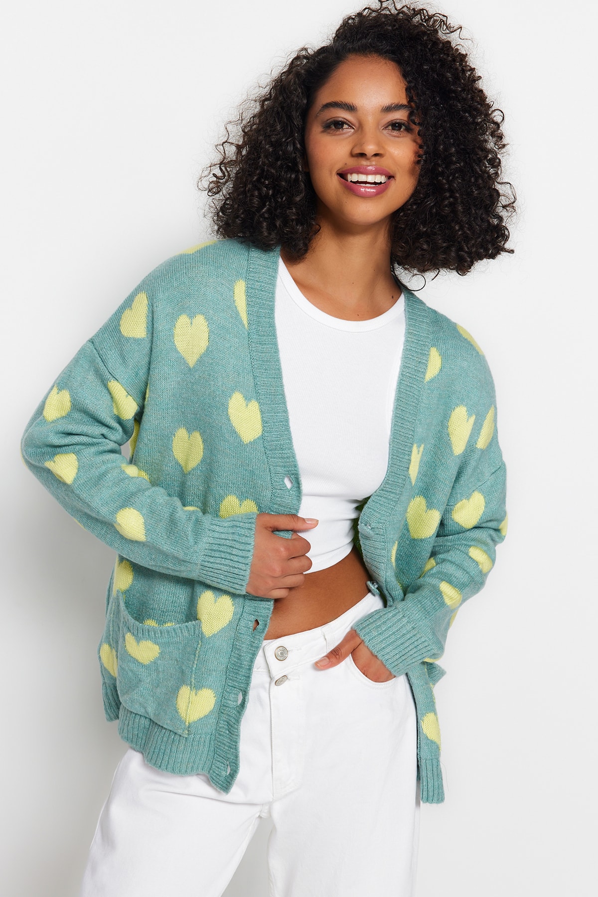 Trendyol Mint Soft Textured Knitwear Cardigan with Pockets