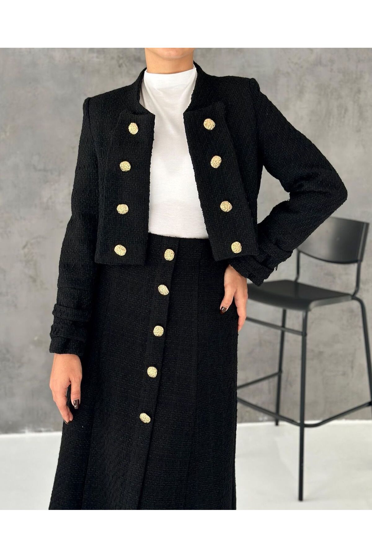 Levně Laluvia Black Premium Quality Lina Tuvid Skirt Jacket Set