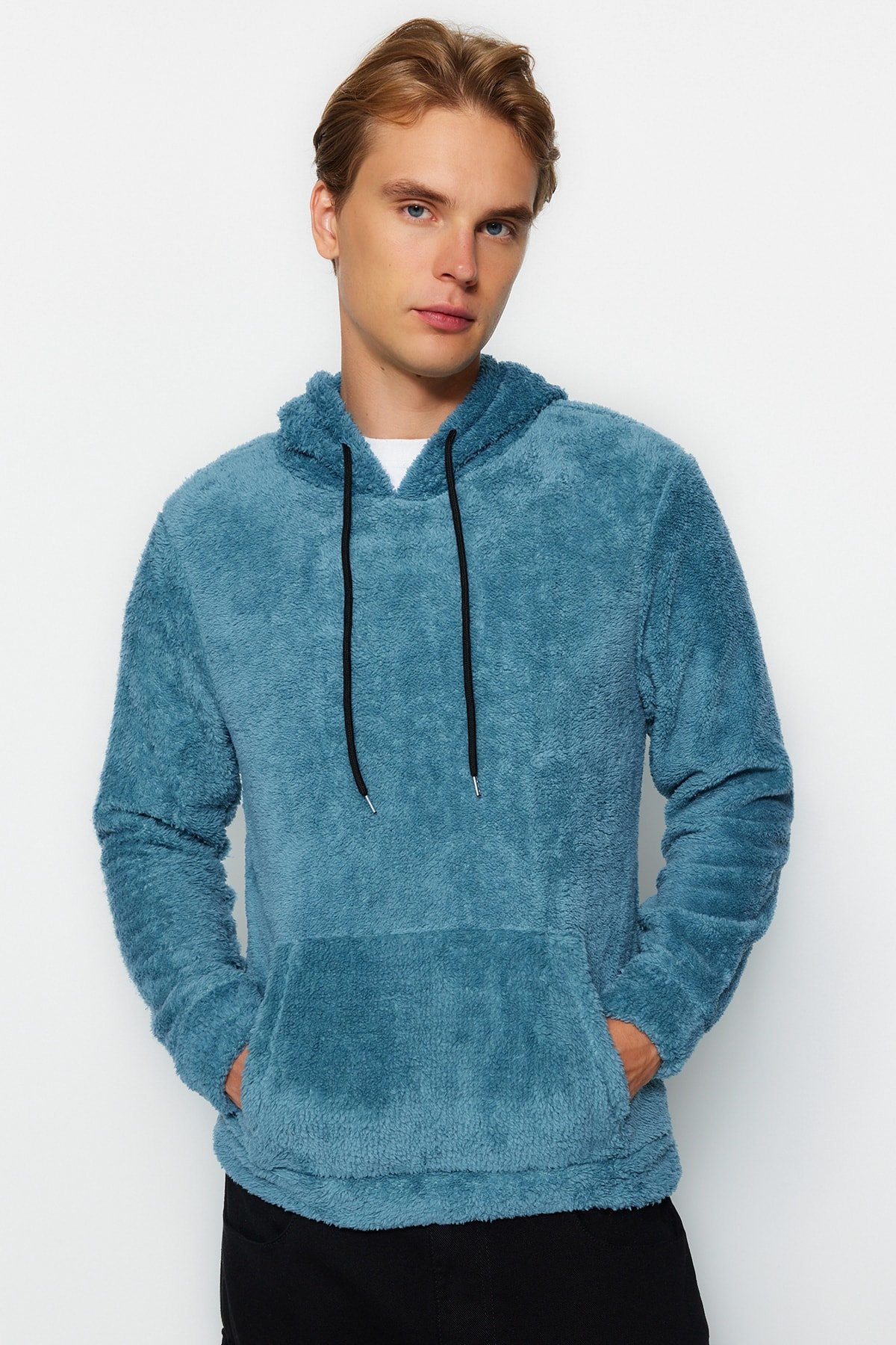 Trendyol Indigo Regular/Normal Cut Hooded Warm Plush Sweatshirt