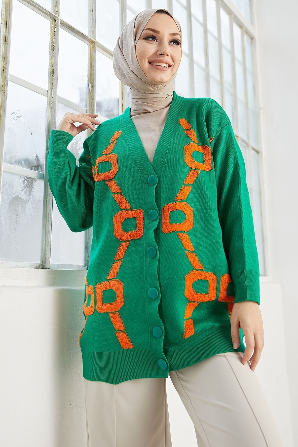 InStyle Lenora Patterned Knitwear Cardigan - Green