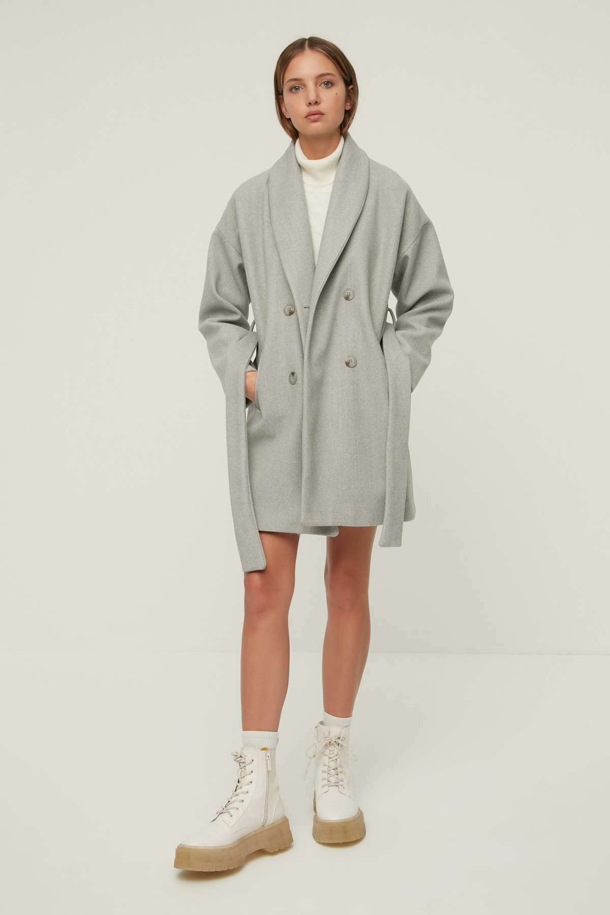 Trendyol Coat - Gray - Double-breasted