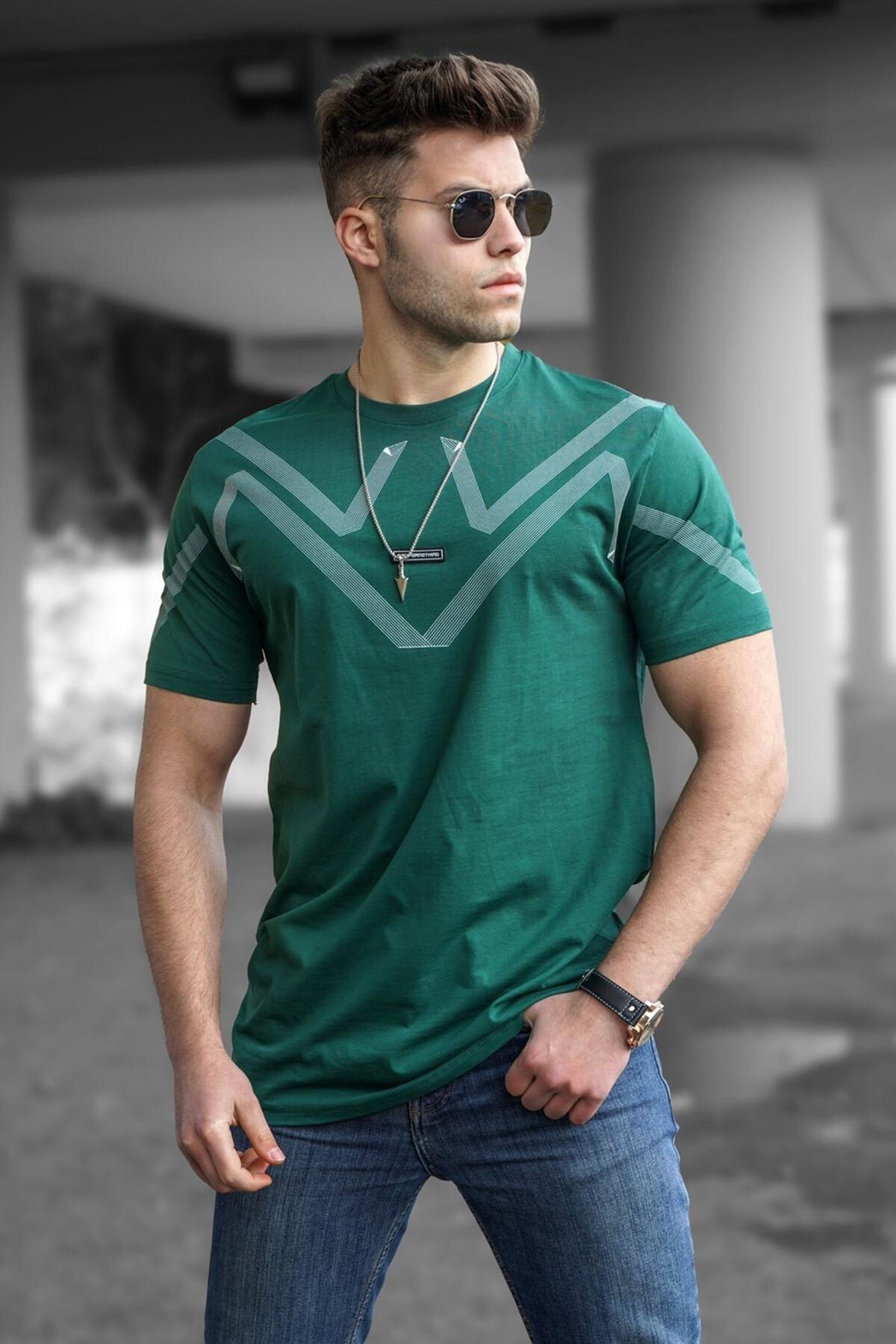 Levně Madmext Dark Green T-Shirt 5369