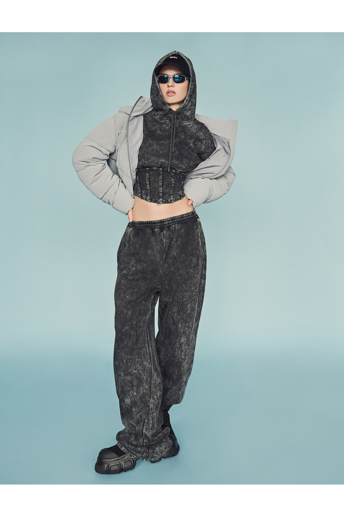 Koton Faded Effect Sweatpants Straight Wide Leg With Pocket