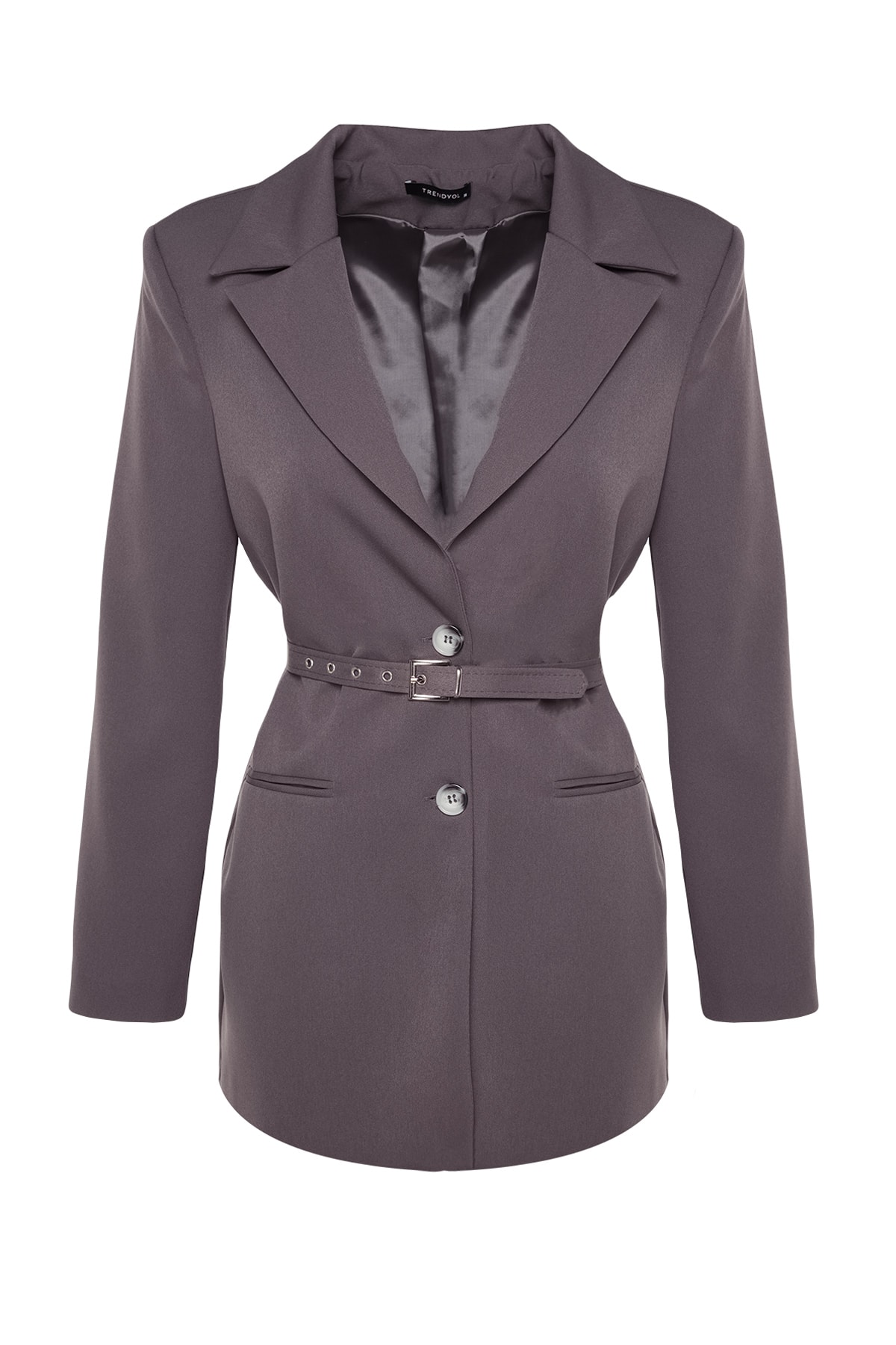 Trendyol Anthracite Premium Woven Tie Detail Blazer Jacket